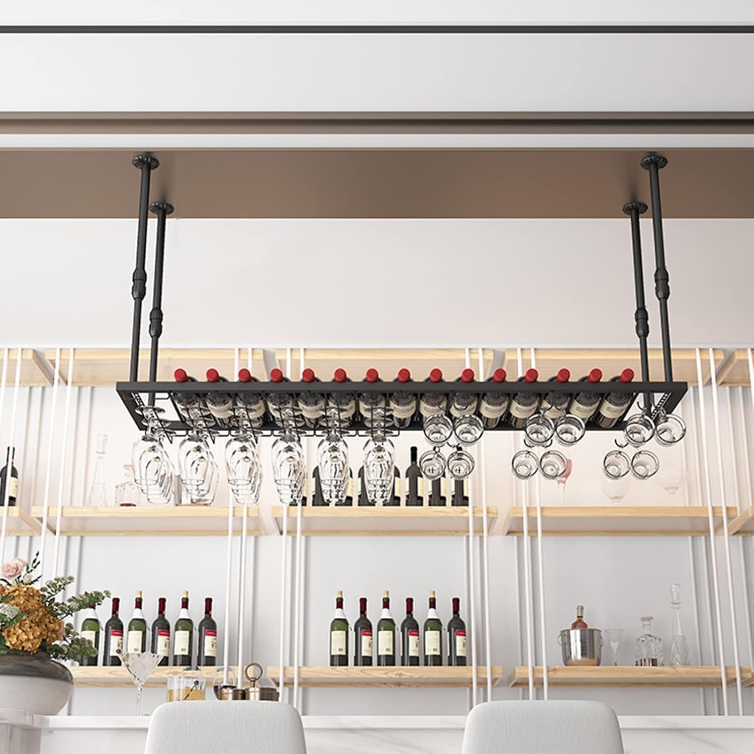 Ceiling Wine Rack with Glass Holder 14 Inch