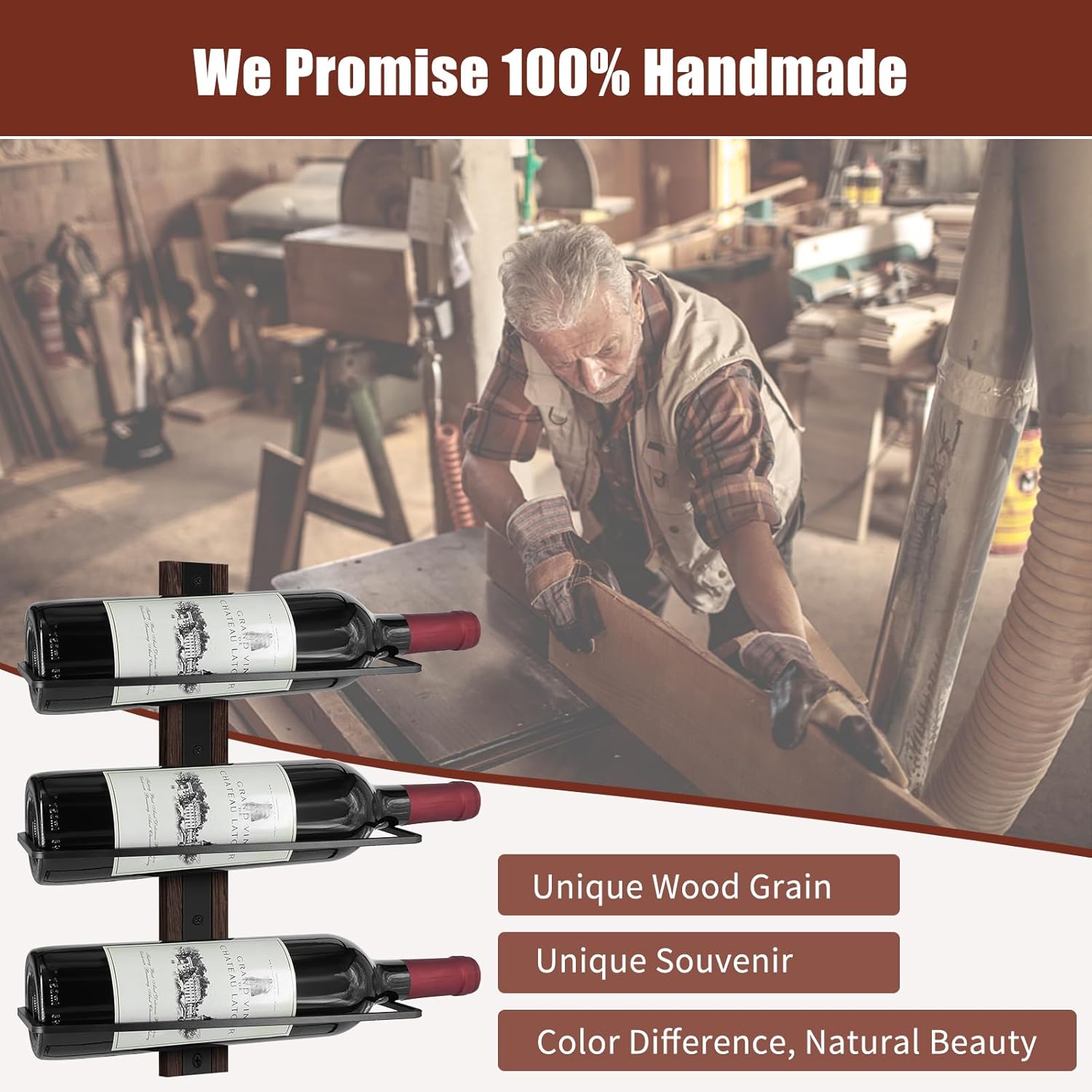AGJIDSO Solid Wood Wall Wine Rack - 12 Bottle Capacity