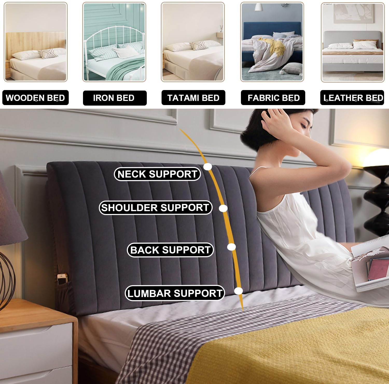 ZZYK Gray 10 Headboard Pillow with Removable Cover