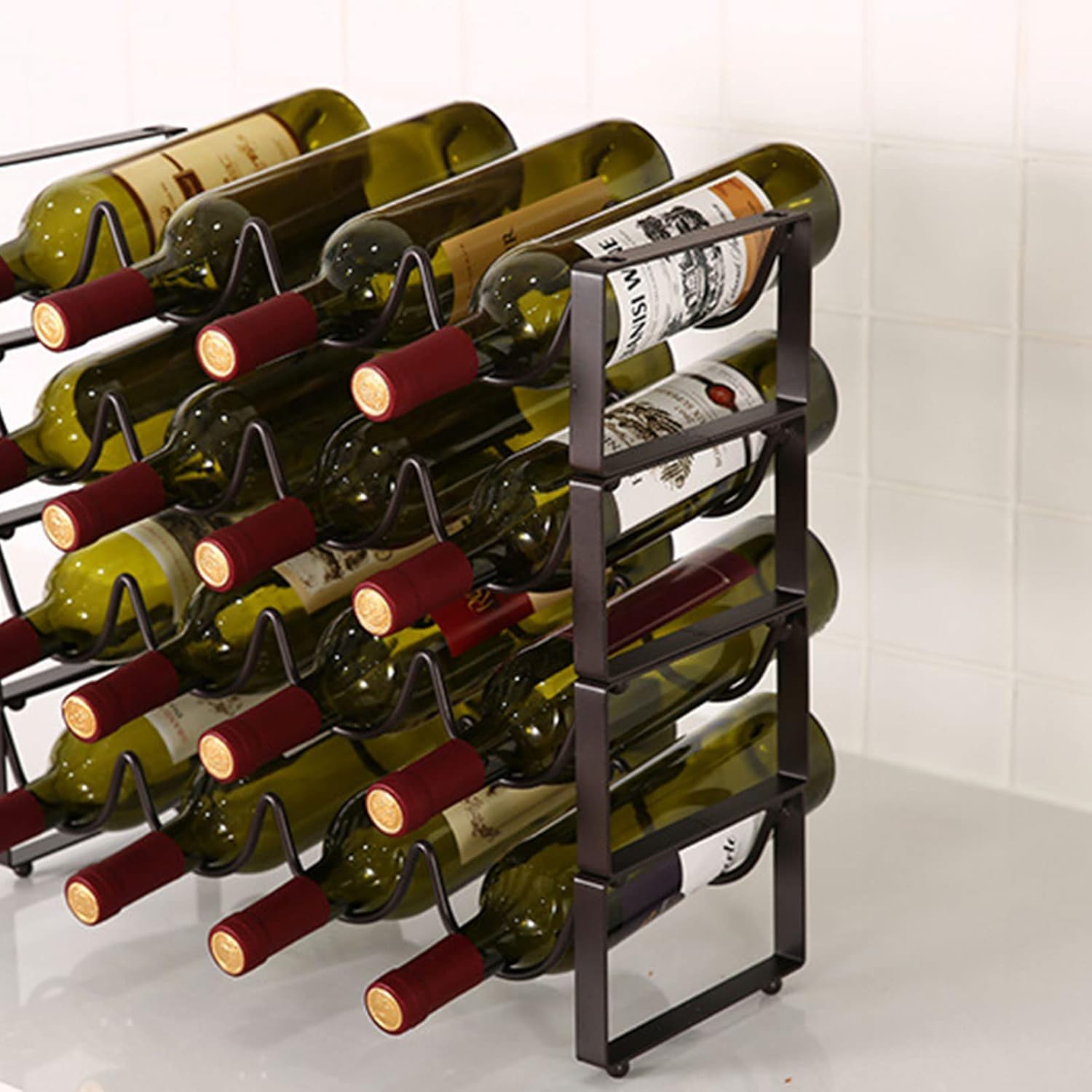 GANYKQ Stackable Wine Rack Freestanding Metal Bottle Storage Shelf