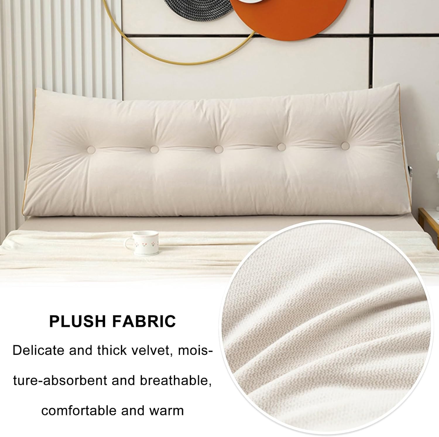 Soft Triangular Headboard Pillow with Side Pockets and Removable Cover