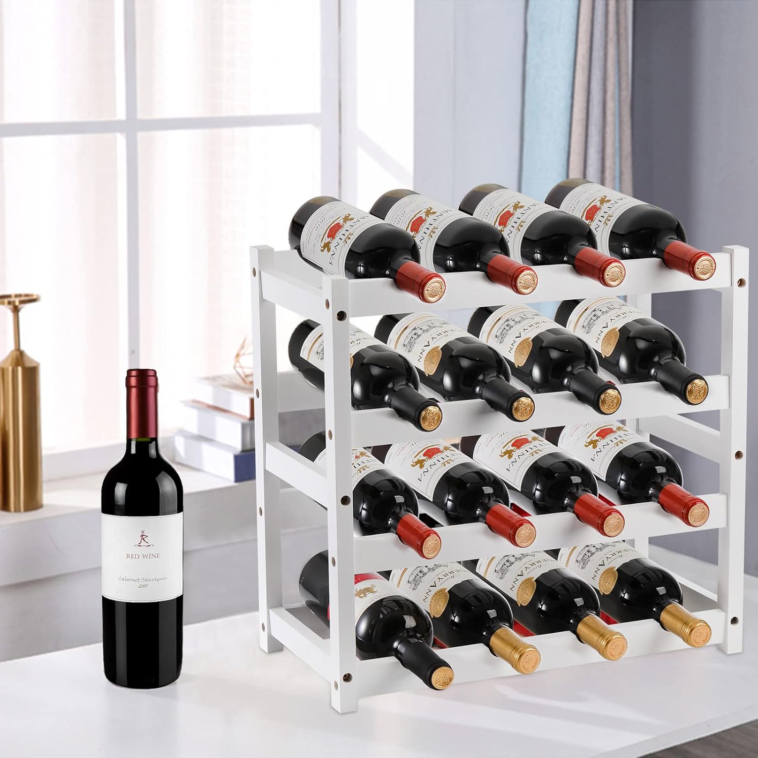 TOPZEA 4 Tier Freestanding Wine Rack for 16 Bottles