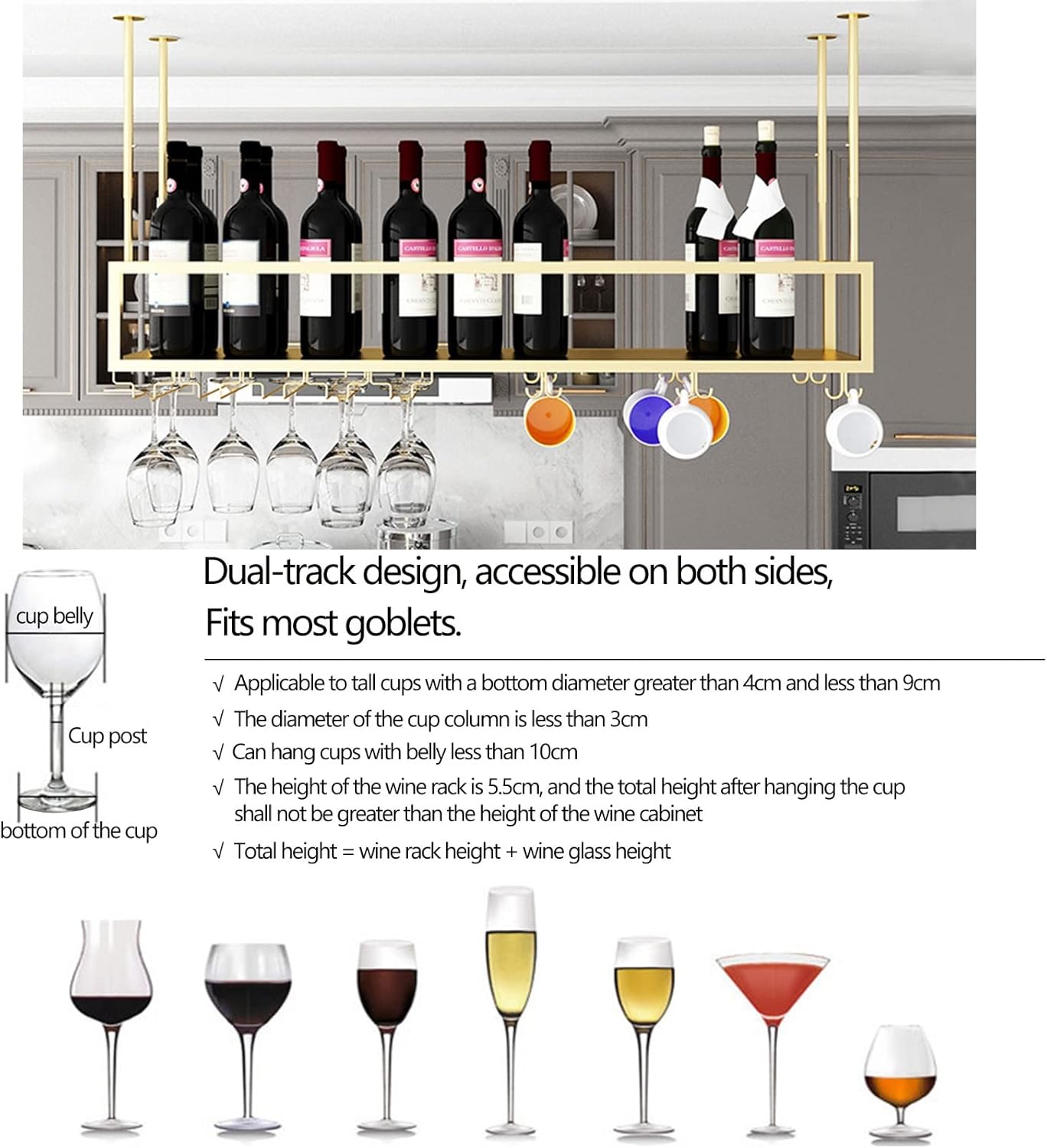 Adjustable Metal Wine Glass Holder for Kitchen and Bar