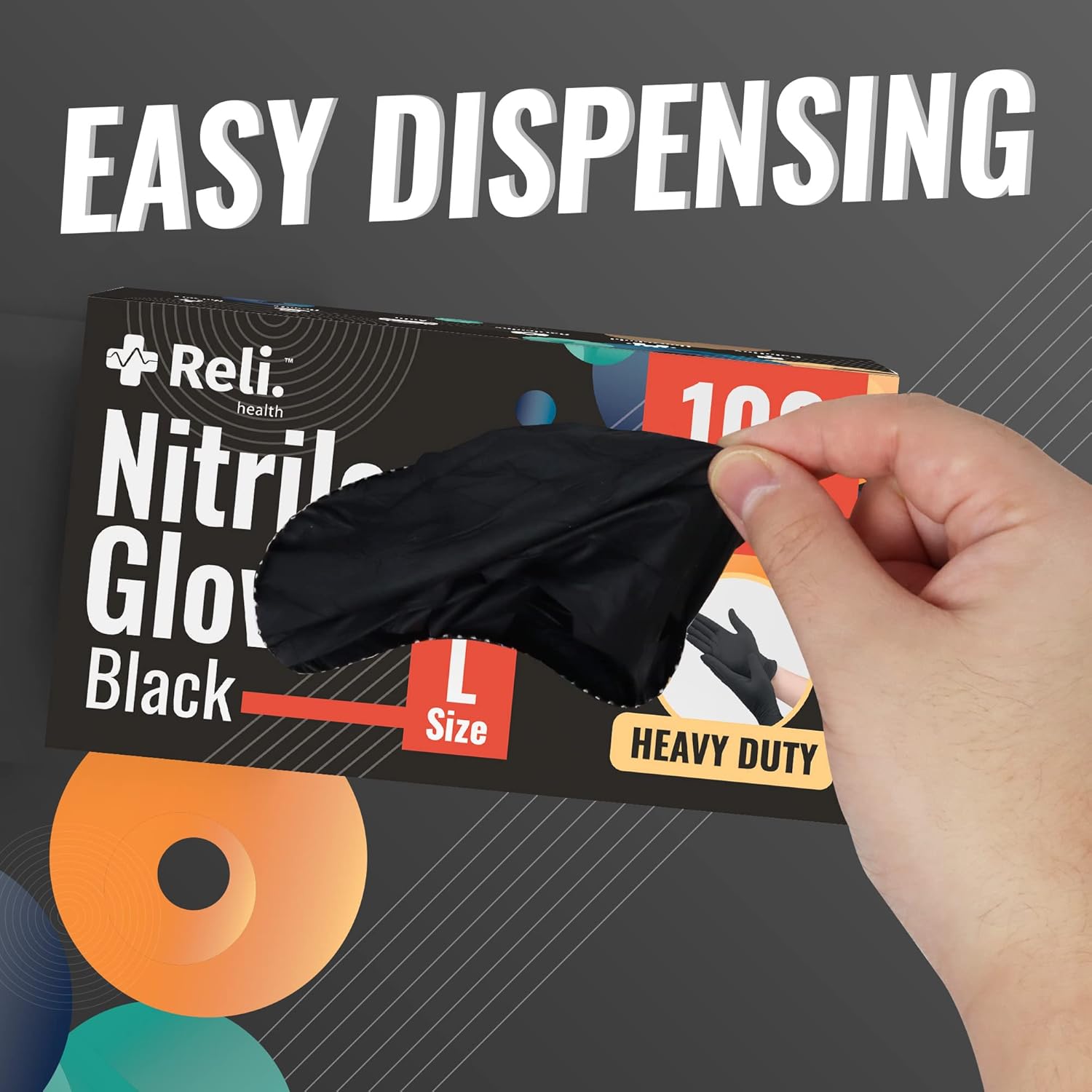 Reli Black Nitrile Gloves Large 500 Pack