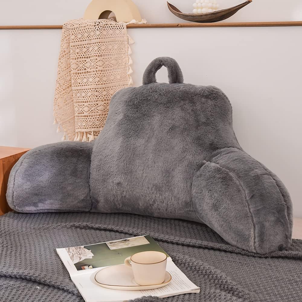Btargot Reading Pillow with Arms for Back Support Grey