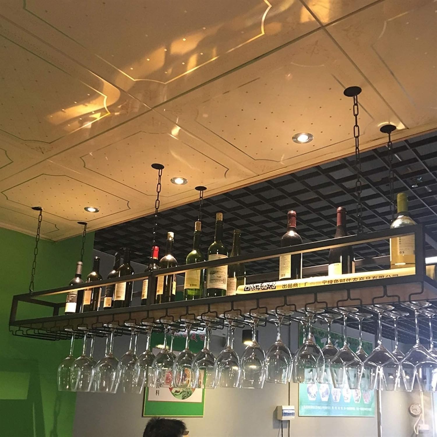 Industrial Metal Wine Rack with Stemware Shelf for Bar and Kitchen