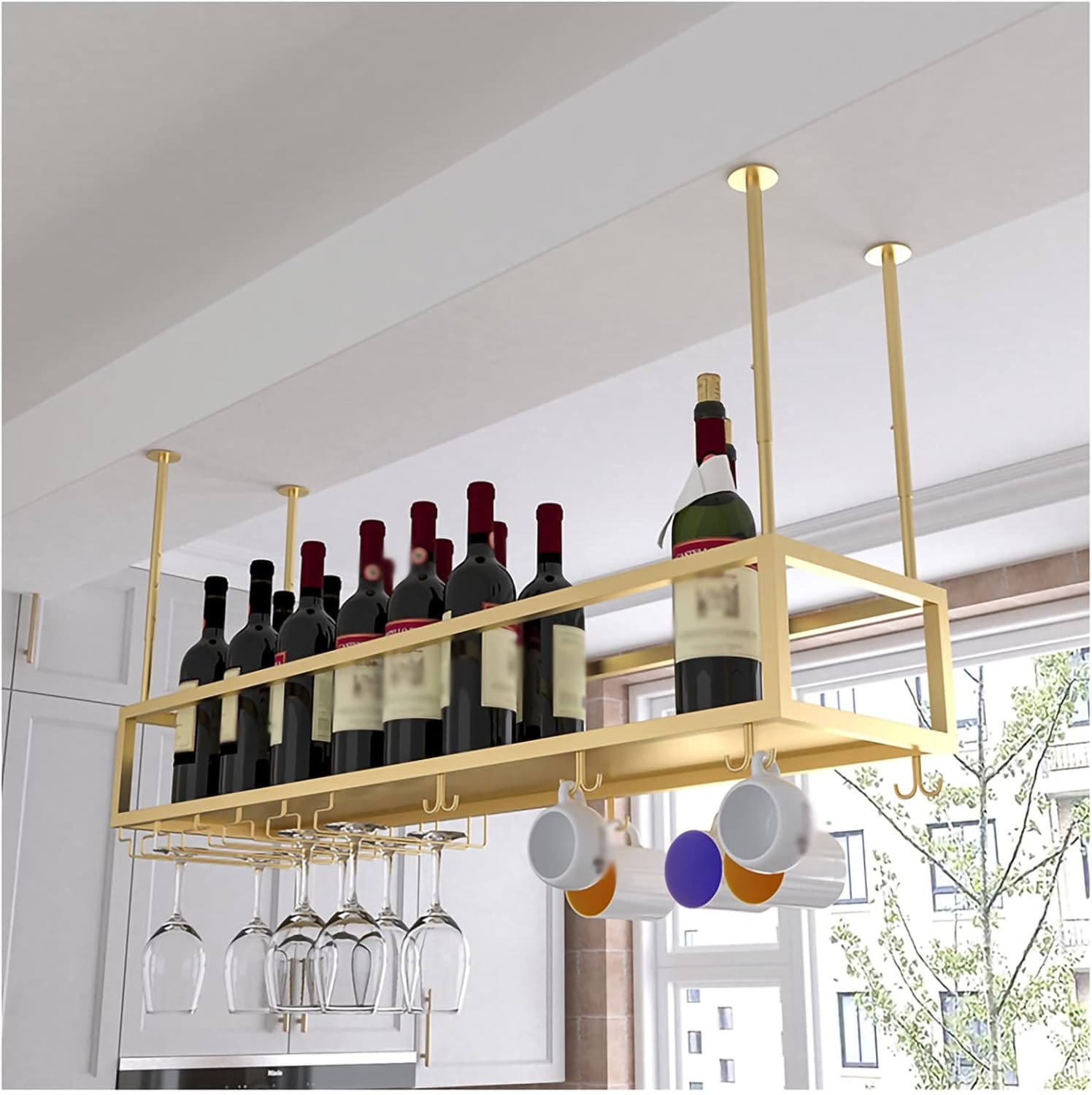 Adjustable Metal Wall Mounted Wine Rack with Glass Holder