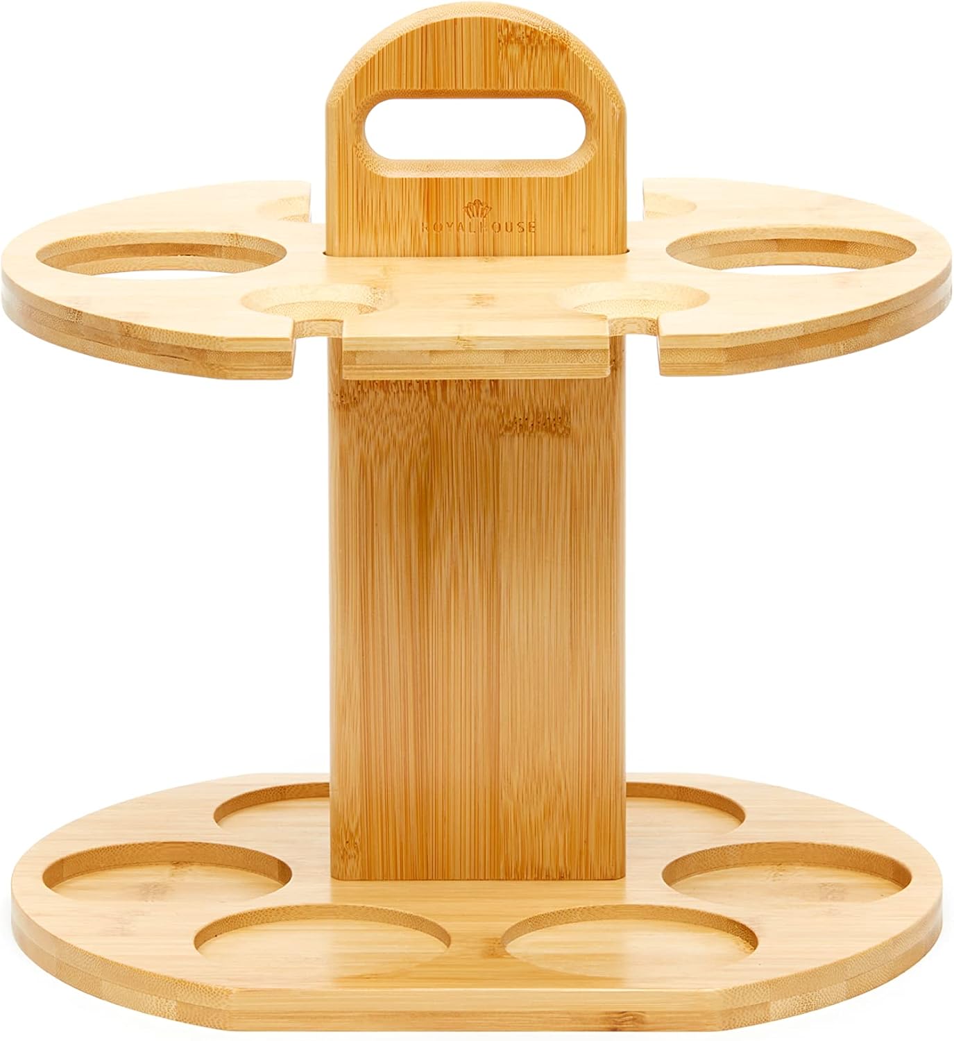 RoyalHouse Bamboo Wine Rack Holds 2 Bottles 4 Glasses