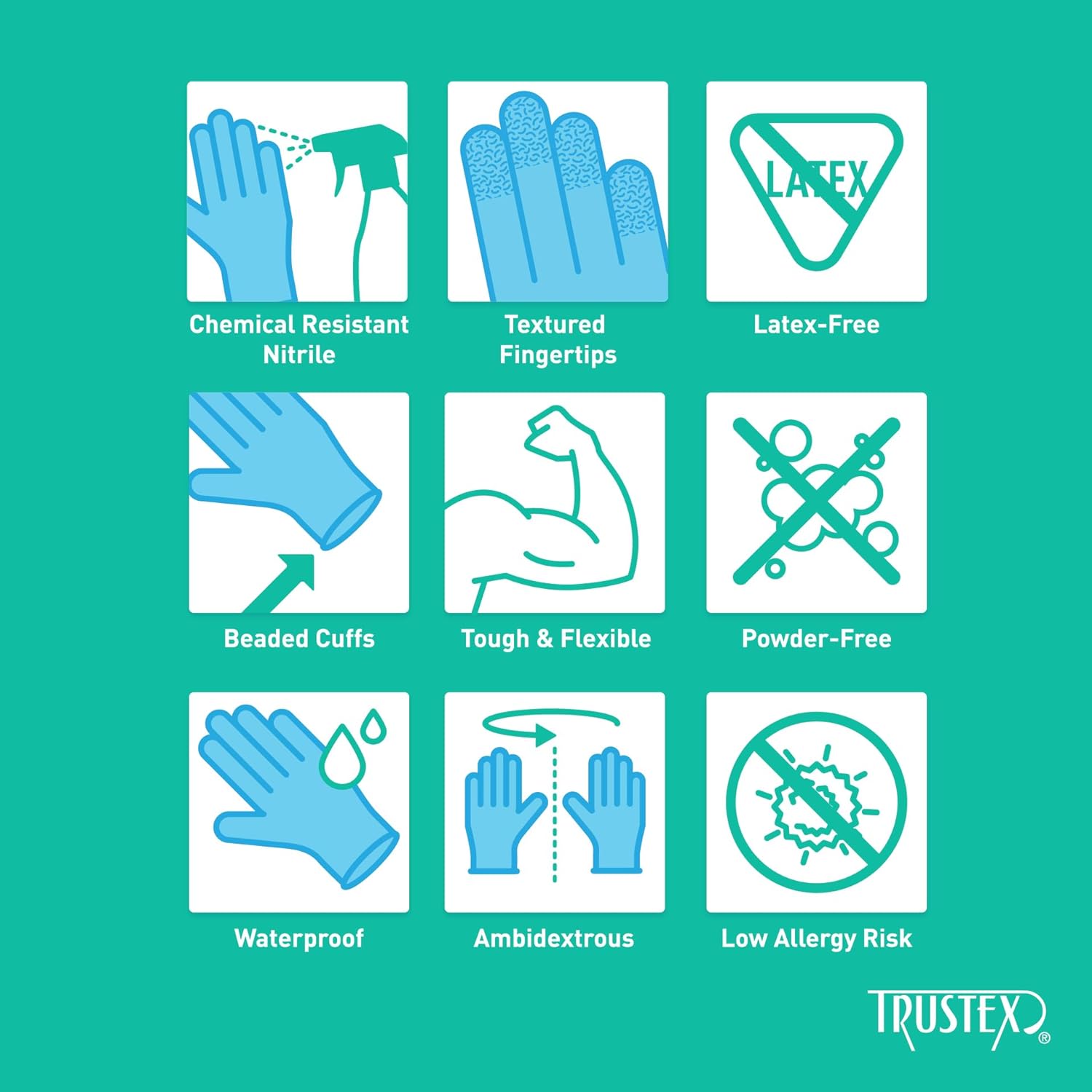 Trustex Nitrile Gloves Powder Free 32 Mil