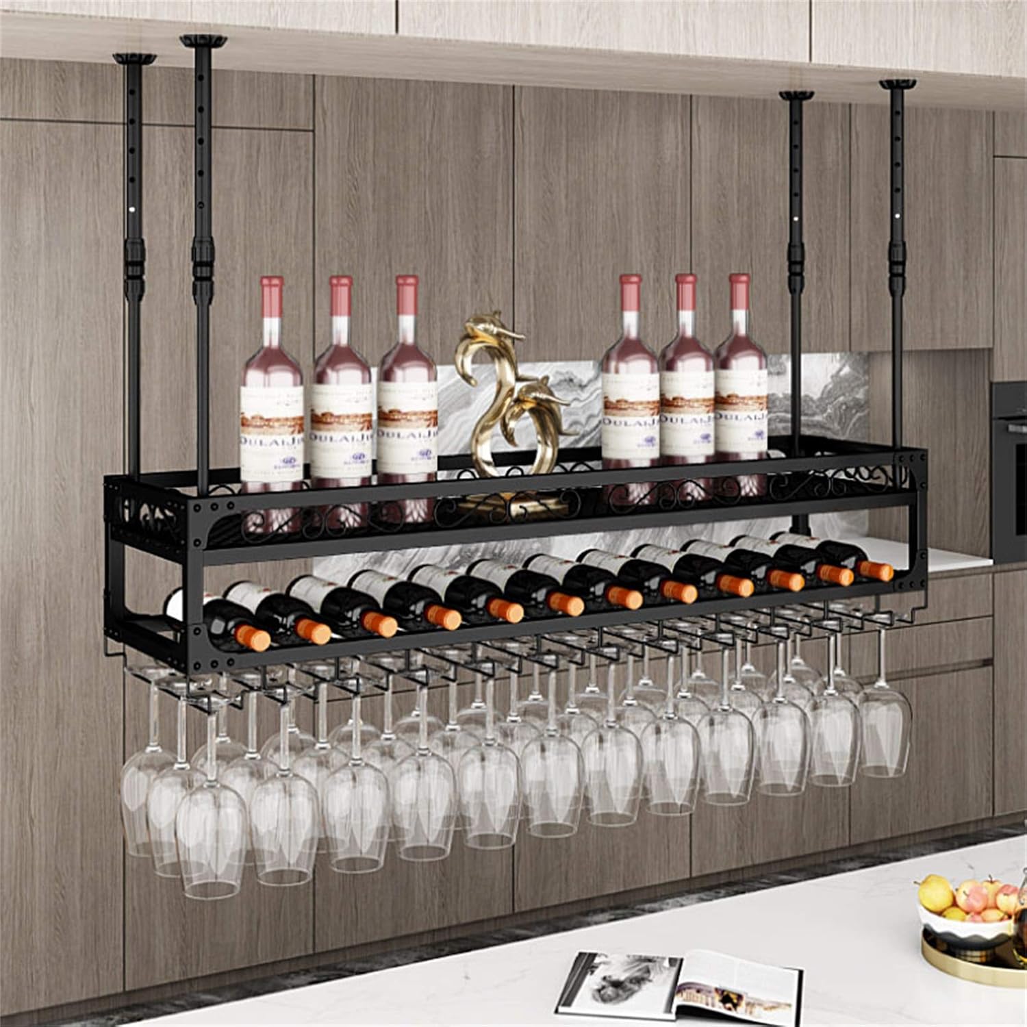 Adjustable 2-Layer Wall-Mounted Wine Rack Holder