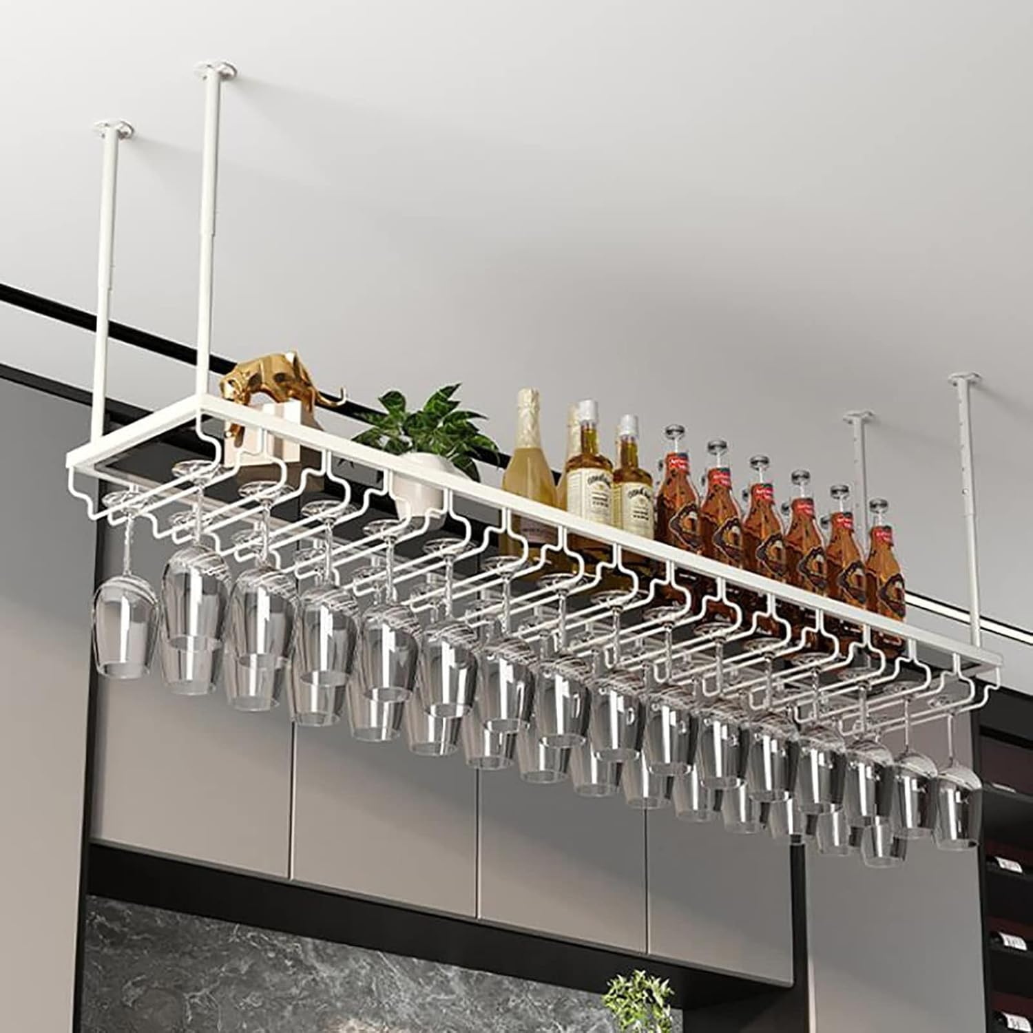 ZJDYDY Ceiling Metal Stemware Rack - Adjustable Height Wall-Mounted Wine Display Stand