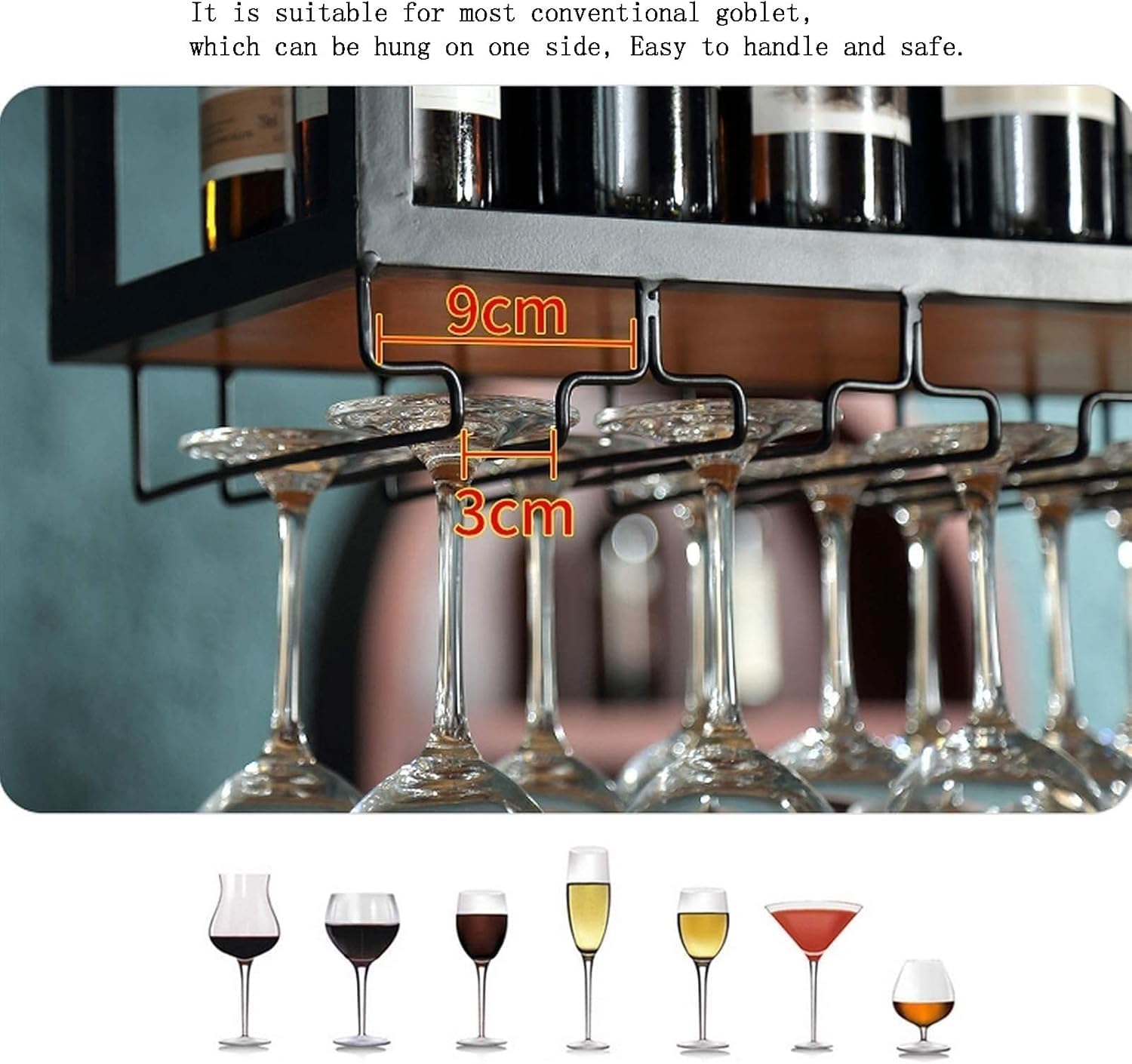 Industrial Metal Wine Rack with Stemware Shelf for Bar and Kitchen