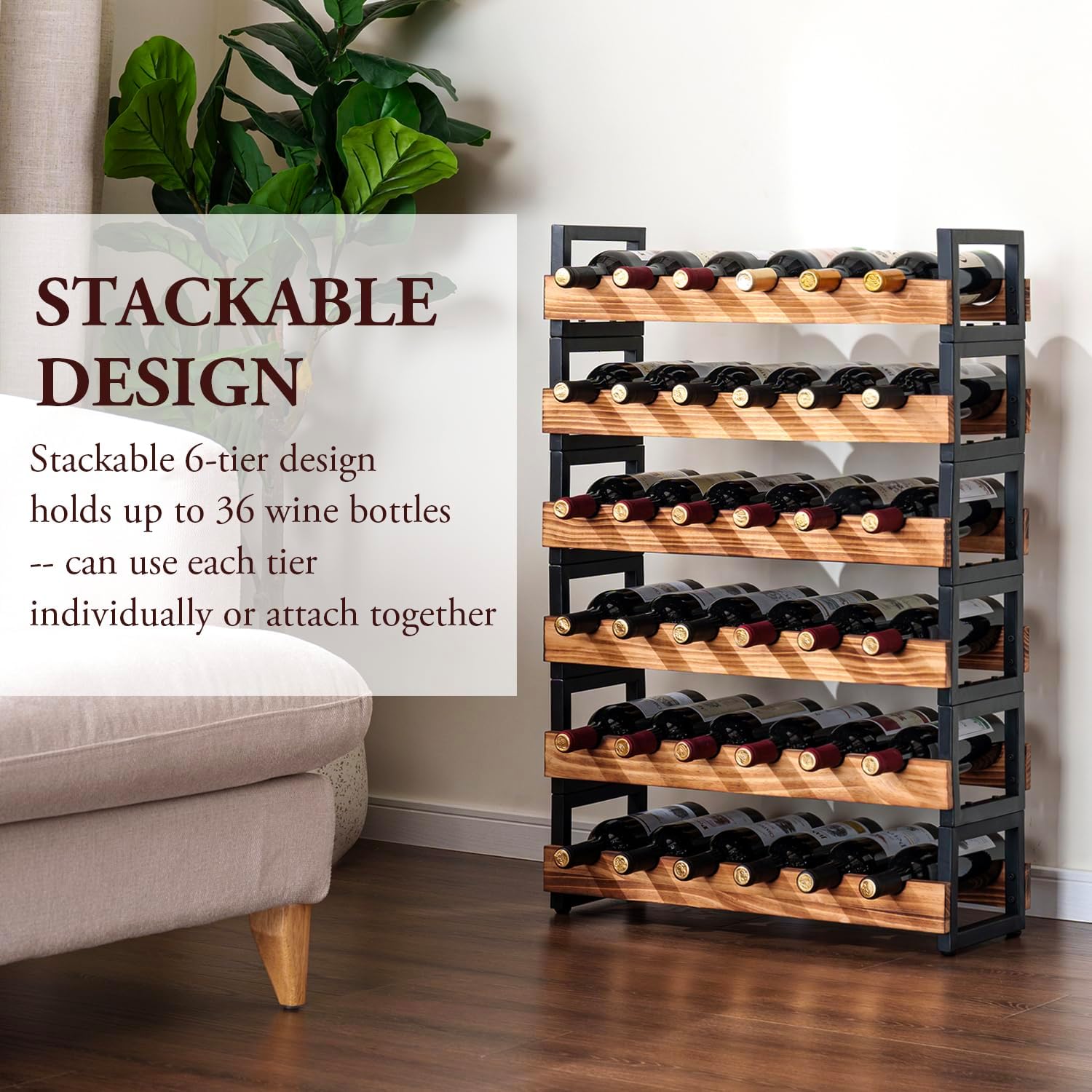 MyGift 6-Tier Freestanding Wine Rack for 36 Bottles