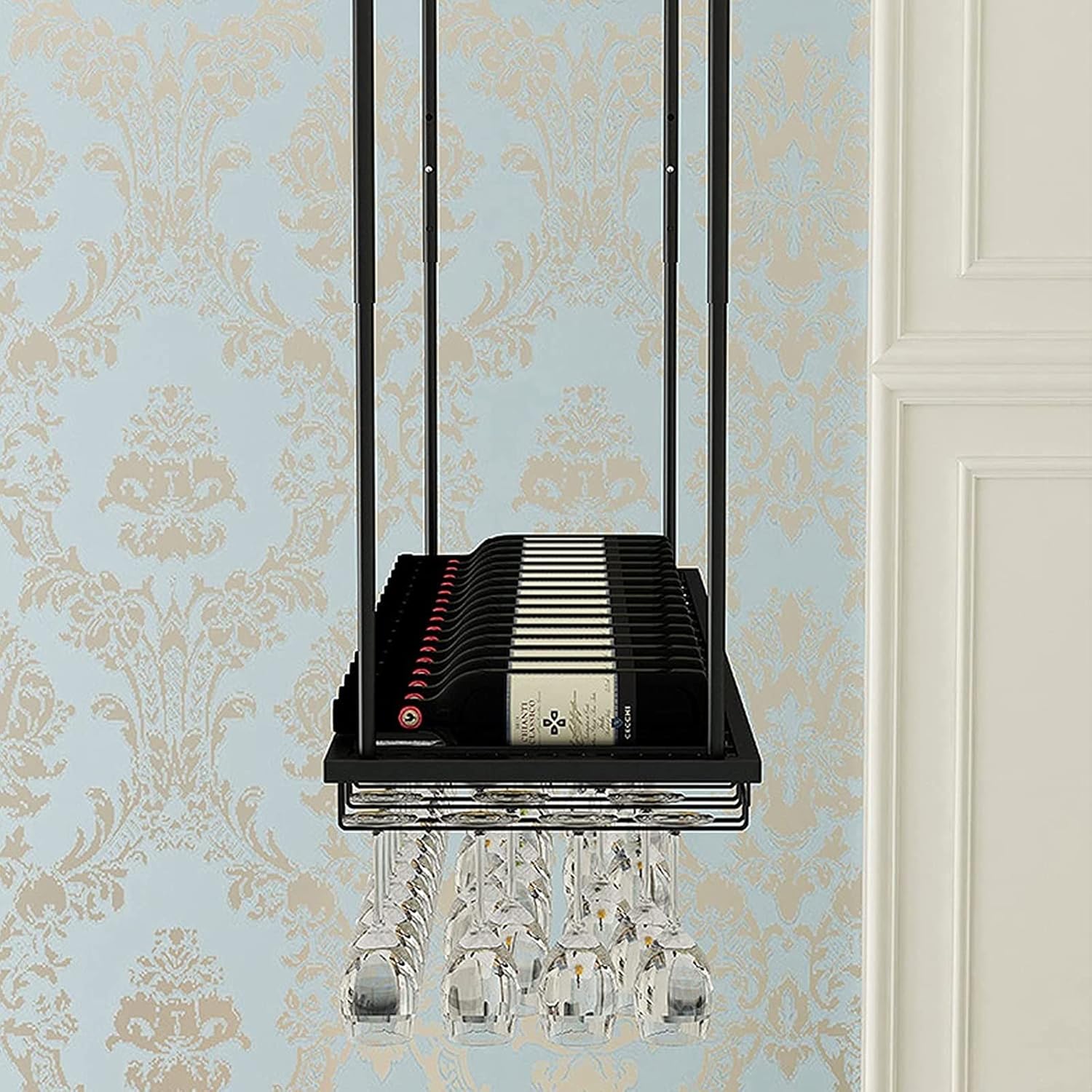 Adjustable Height Wall-Mounted Wine Rack for Bars and Kitchens
