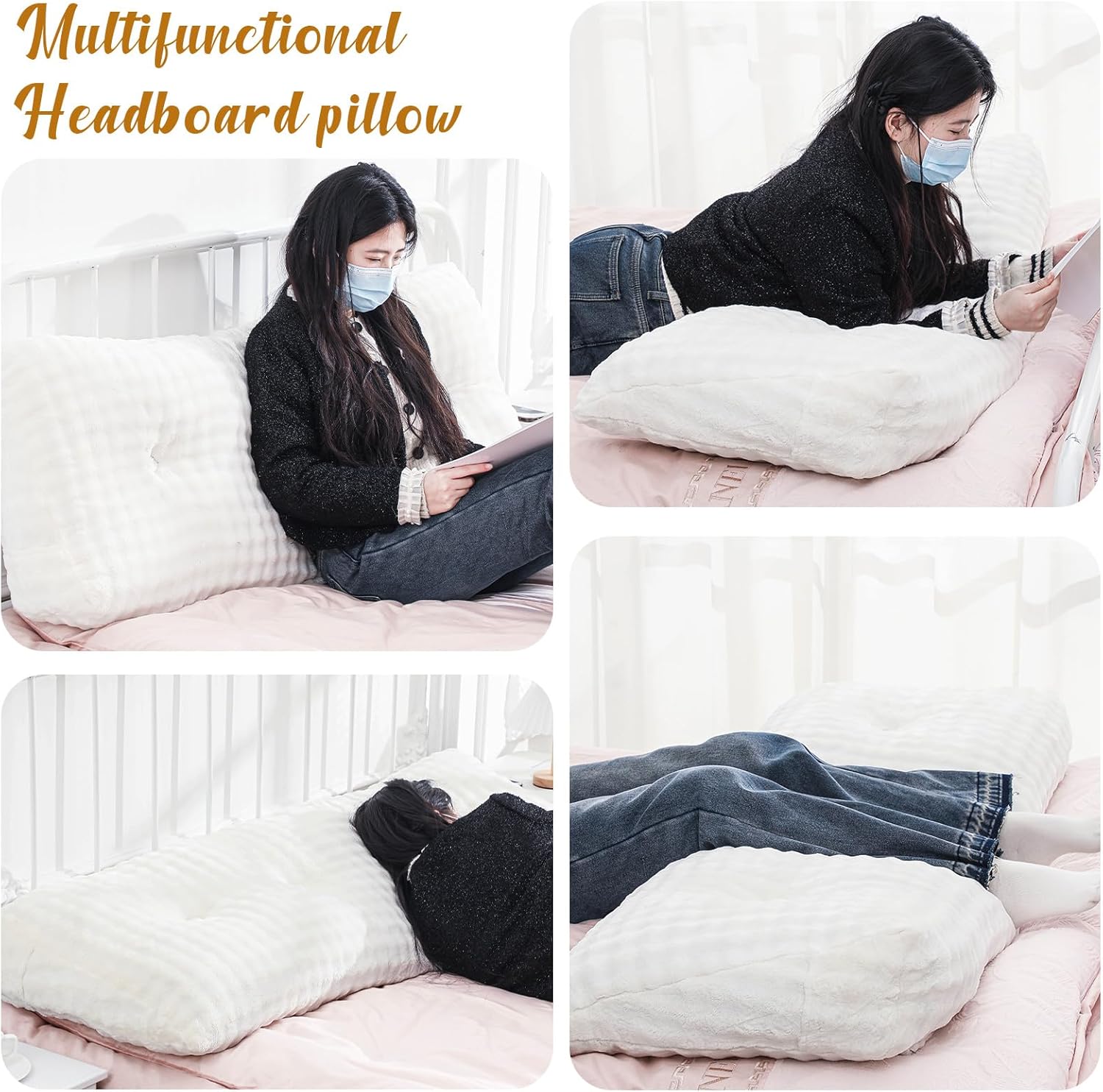 Wenqik Triangular Headboard Reading Pillow with Removable Cover
