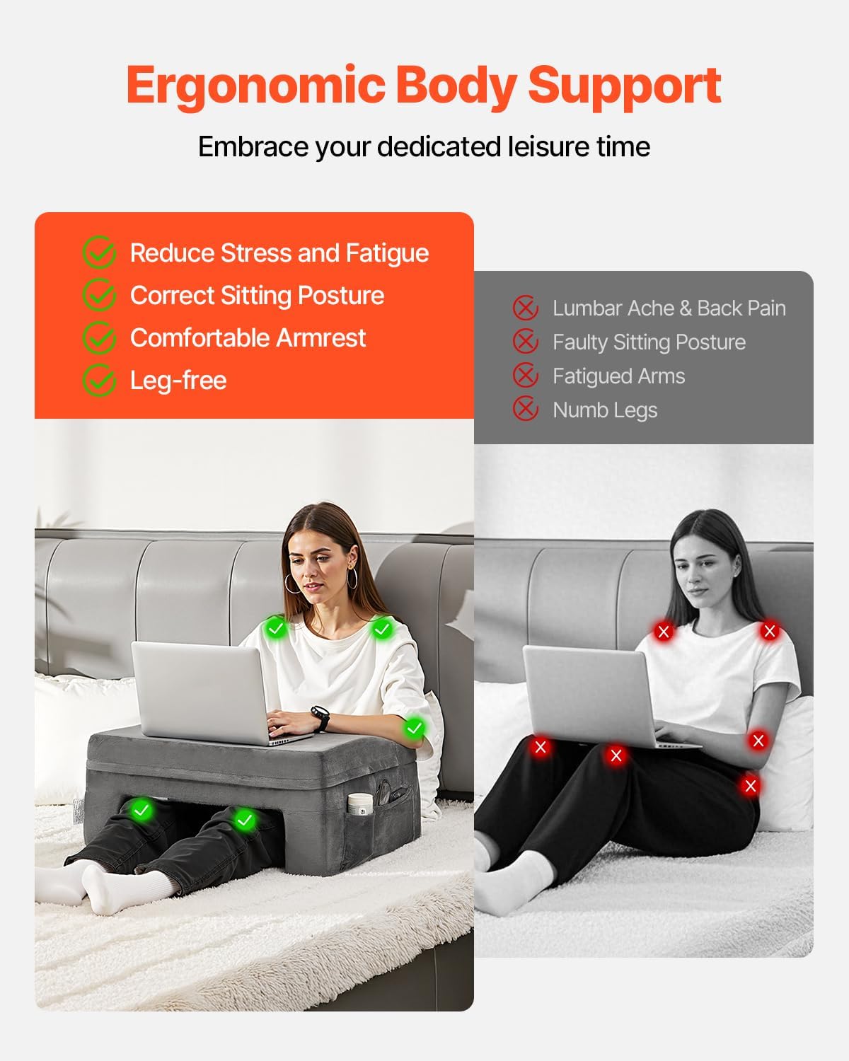 VEVOR Reading Pillow with Memory Foam and Cup Holder
