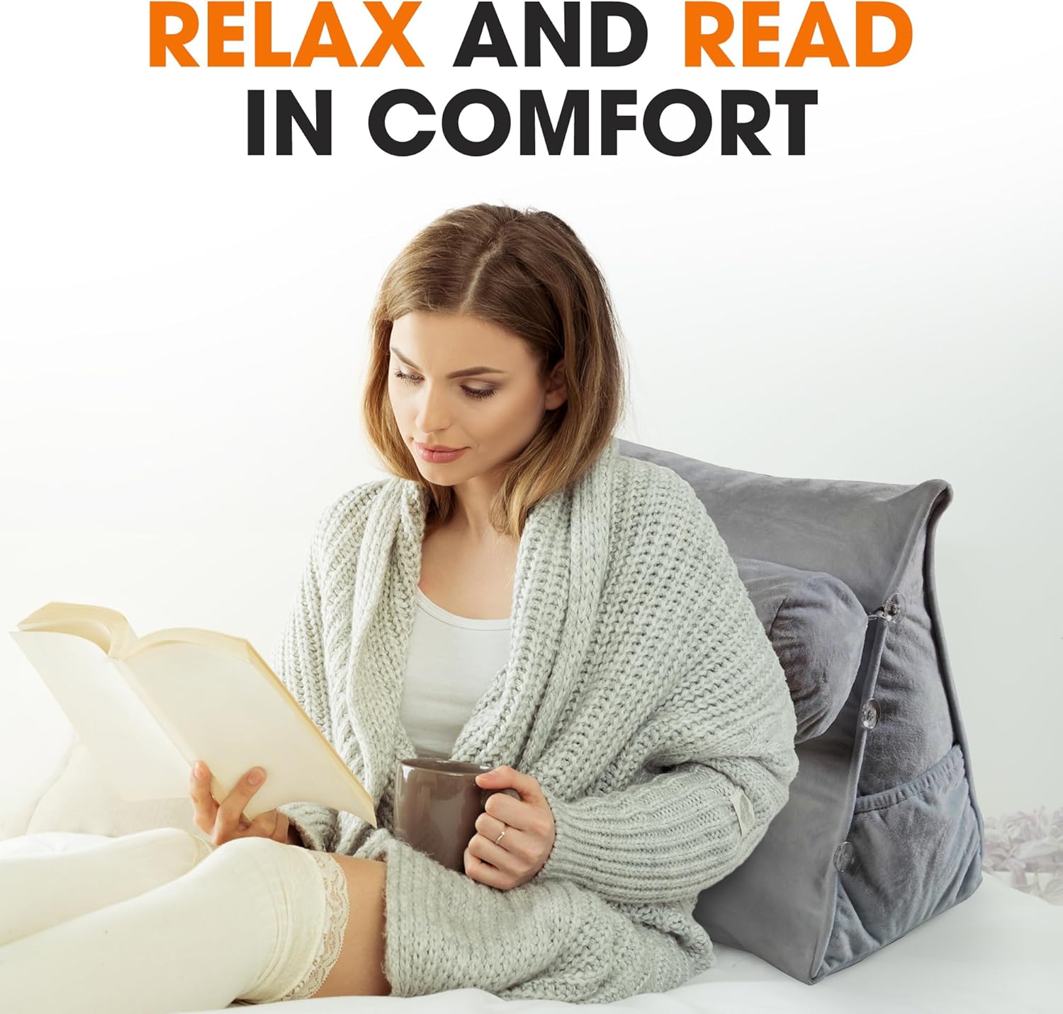 Cheer Collection Reading Wedge Pillow Gray