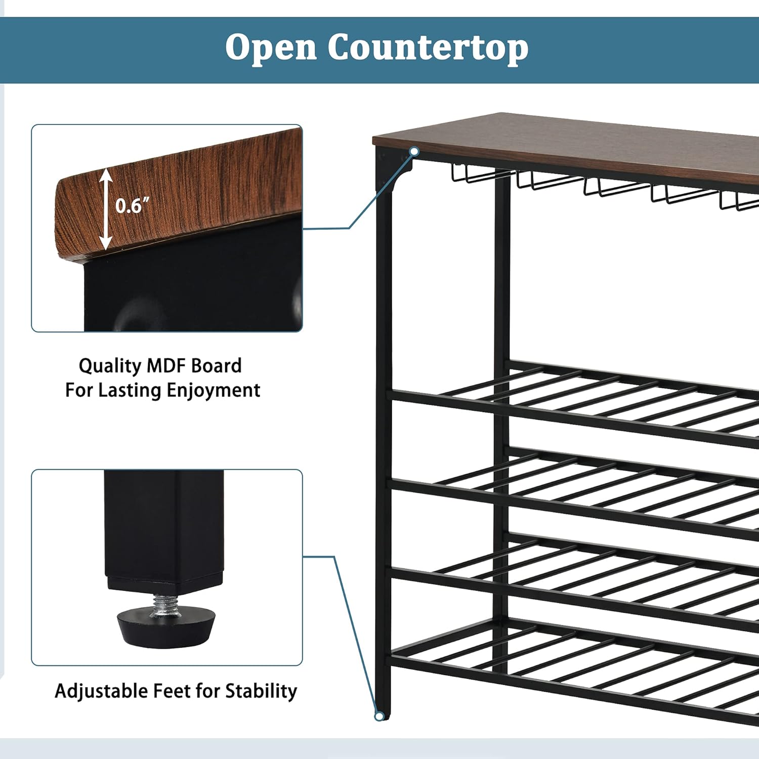 TMEOSK 5-Tier Freestanding Wine Rack with Glass Shelves