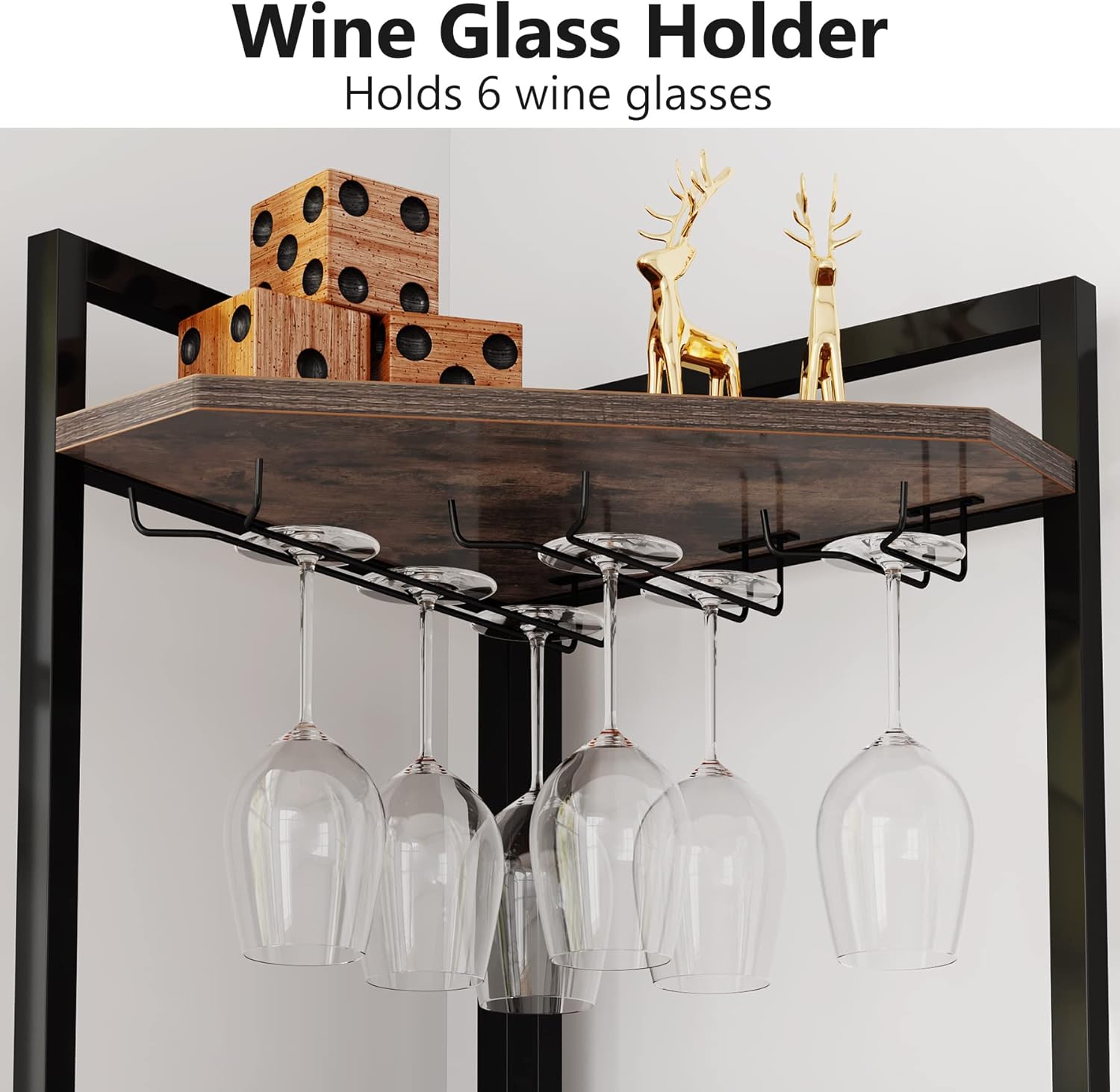 LITTLE TREE Corner Wine Rack with Glass Holder Brown
