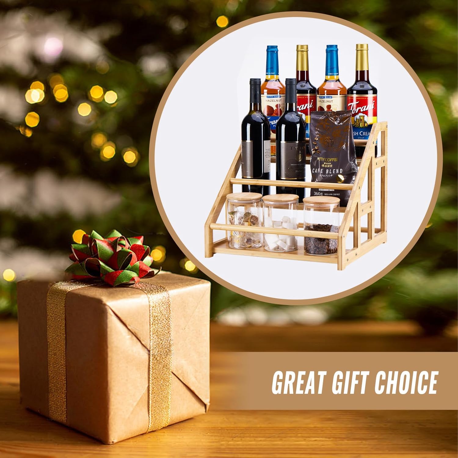 Bamboo 3-Tier Coffee Syrup Rack Organizer 1