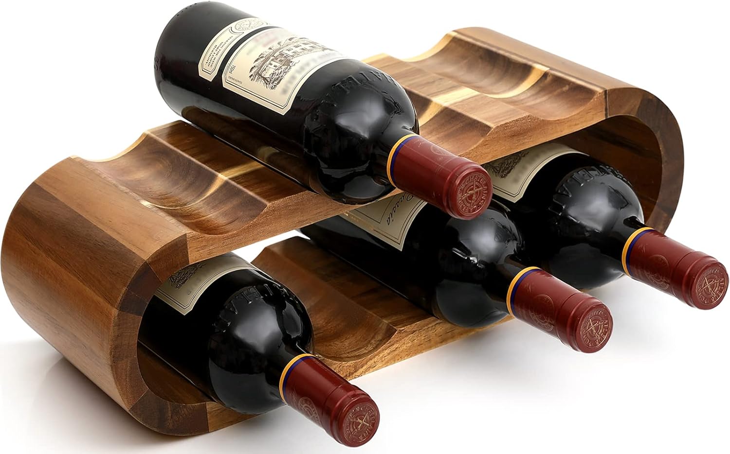 FekCits 8-Bottle Acacia Wood Wine Rack Freestanding No Assembly Needed