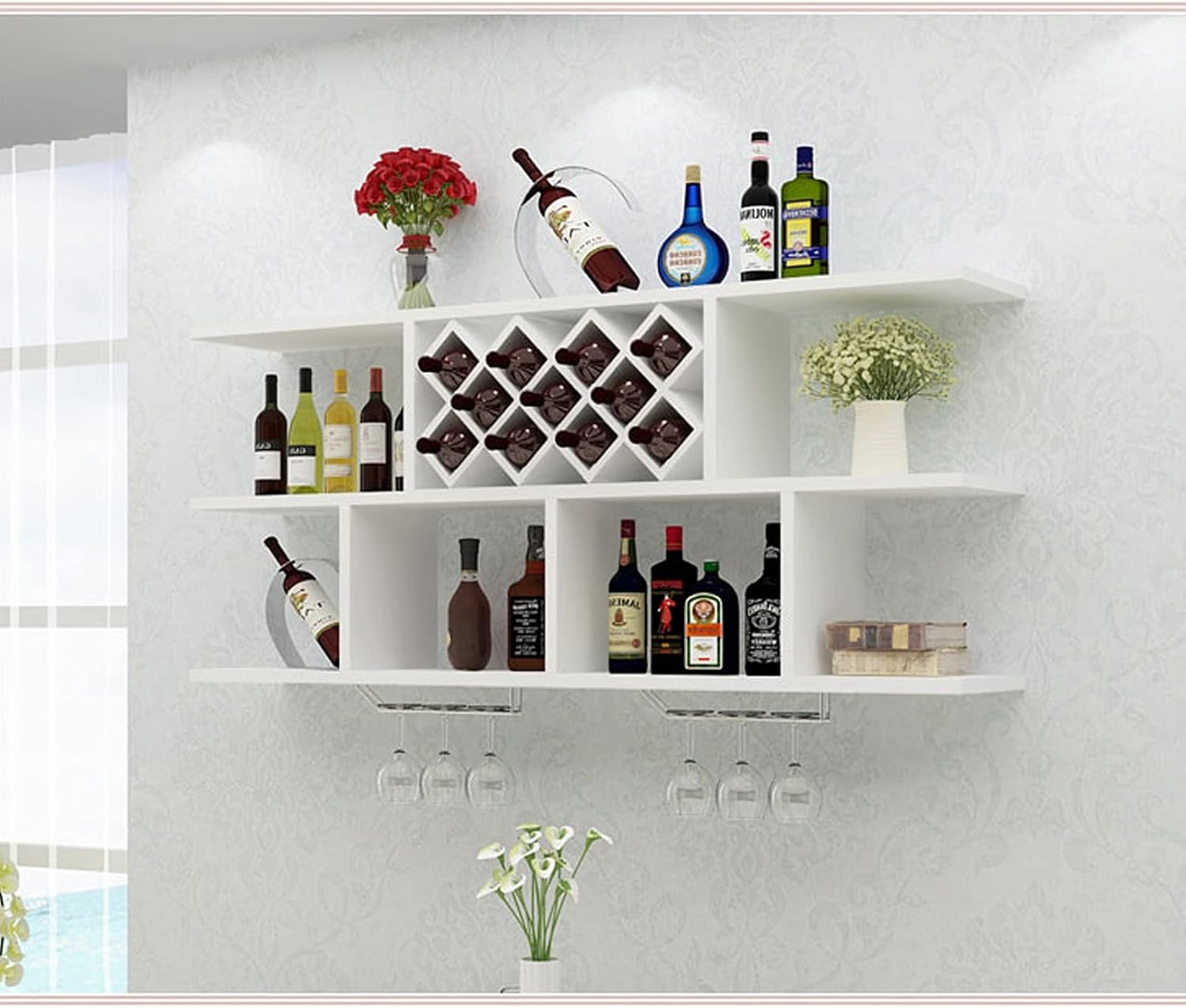 Suuim Wall-Mounted Wine Rack with Glass Hangers 1