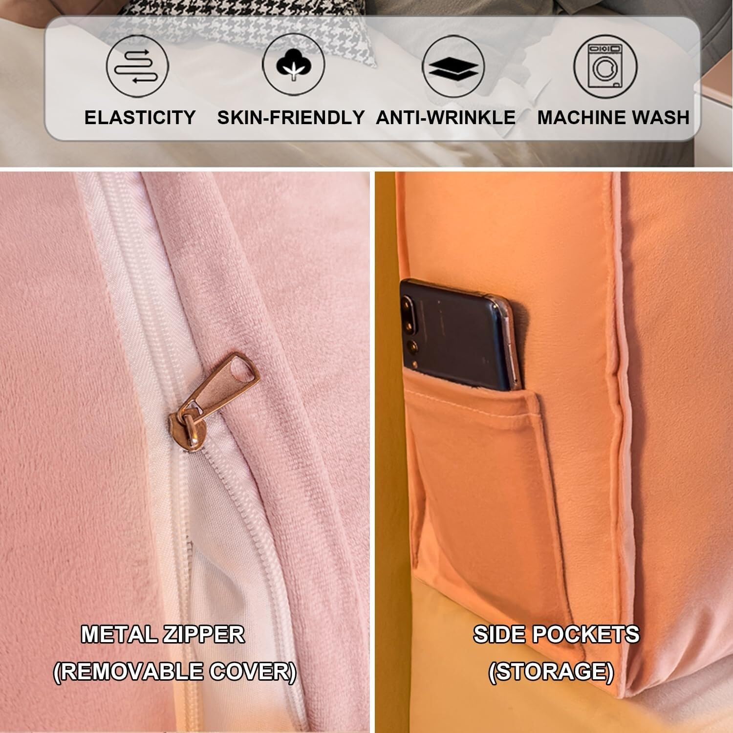 Pink Triangular Headboard Pillow with Removable Cover