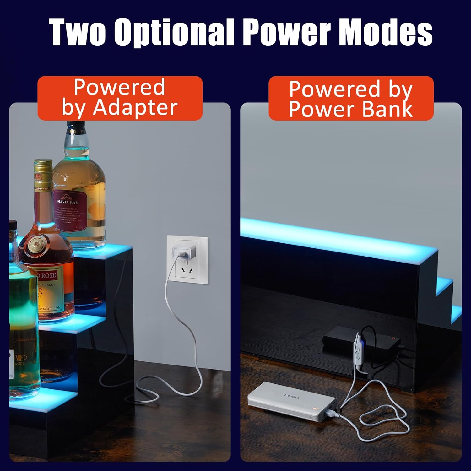 GarveeTech LED Lighted Liquor Display Shelf 3 Tier 40 Inch