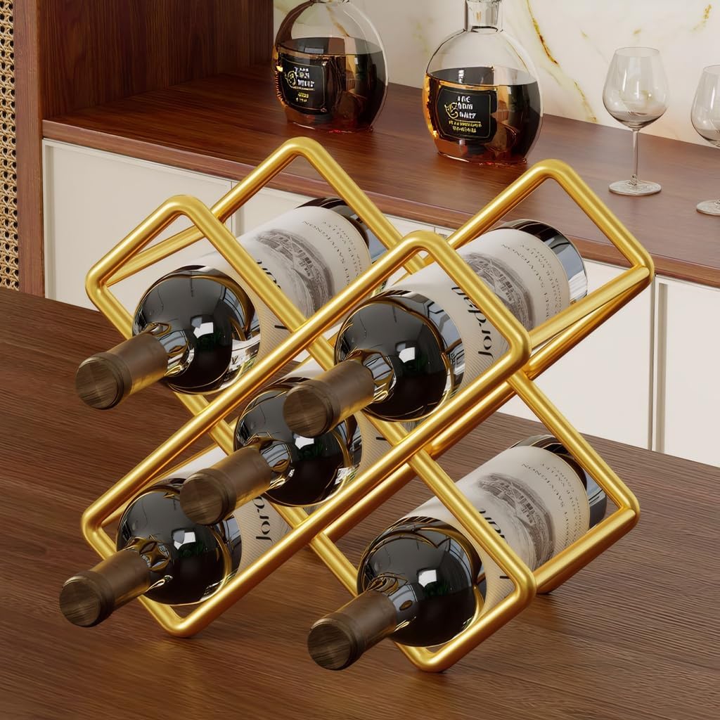 Contemporary Tabletop Wine Rack with Diamond Design
