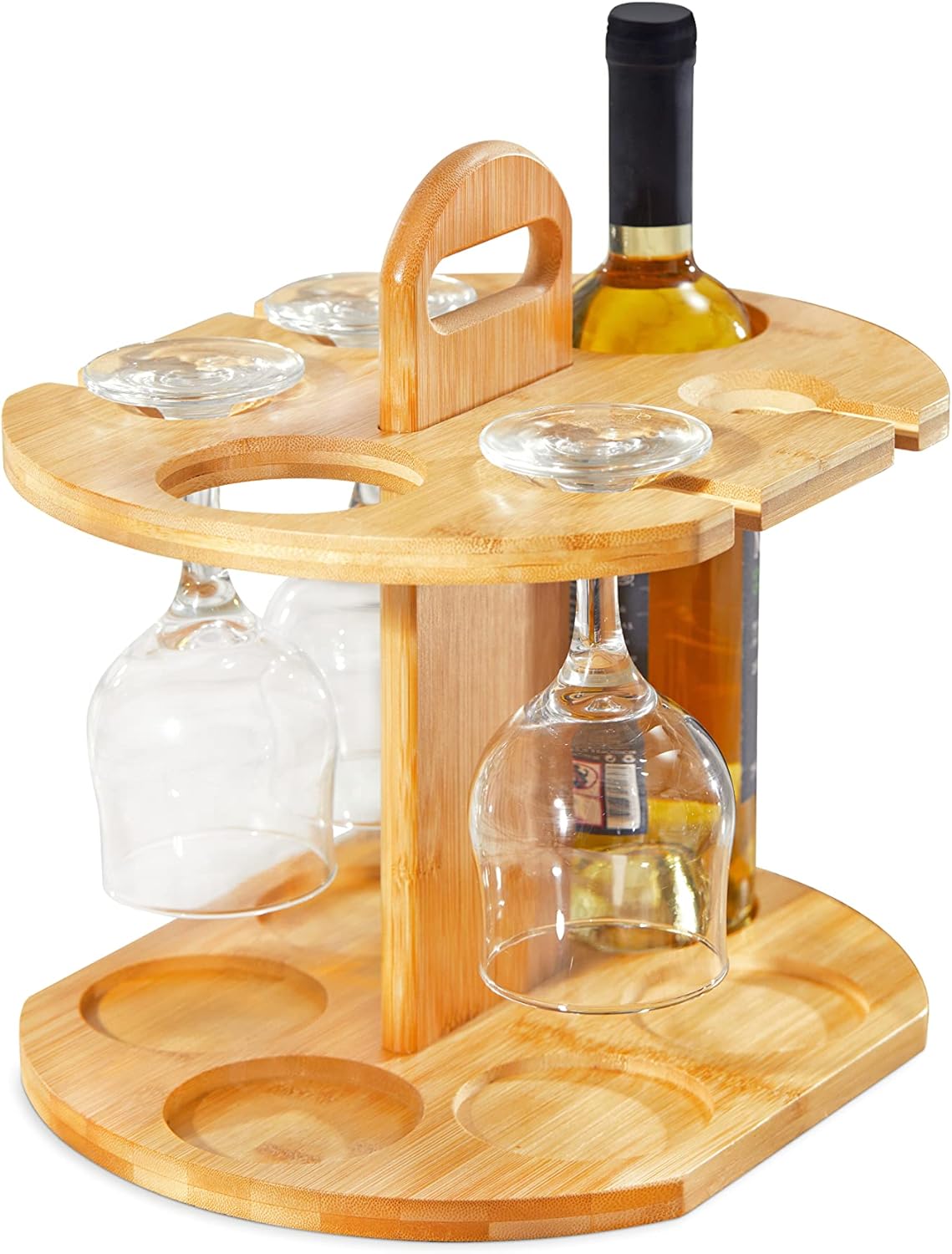 RoyalHouse Bamboo Wine Rack Holds 2 Bottles 4 Glasses