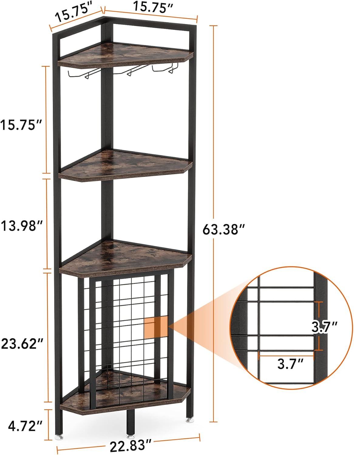 LITTLE TREE Corner Wine Rack with Glass Holder Brown