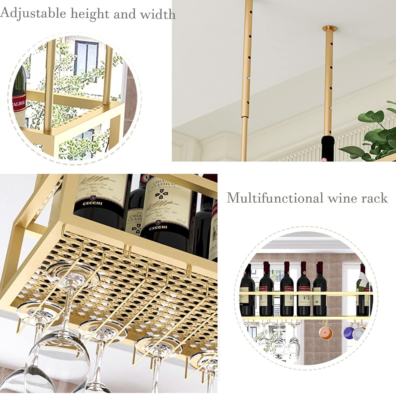 Suuim Wine Rack Ceiling Holder Adjustable Height Floating Wine Shelf for Kitchen