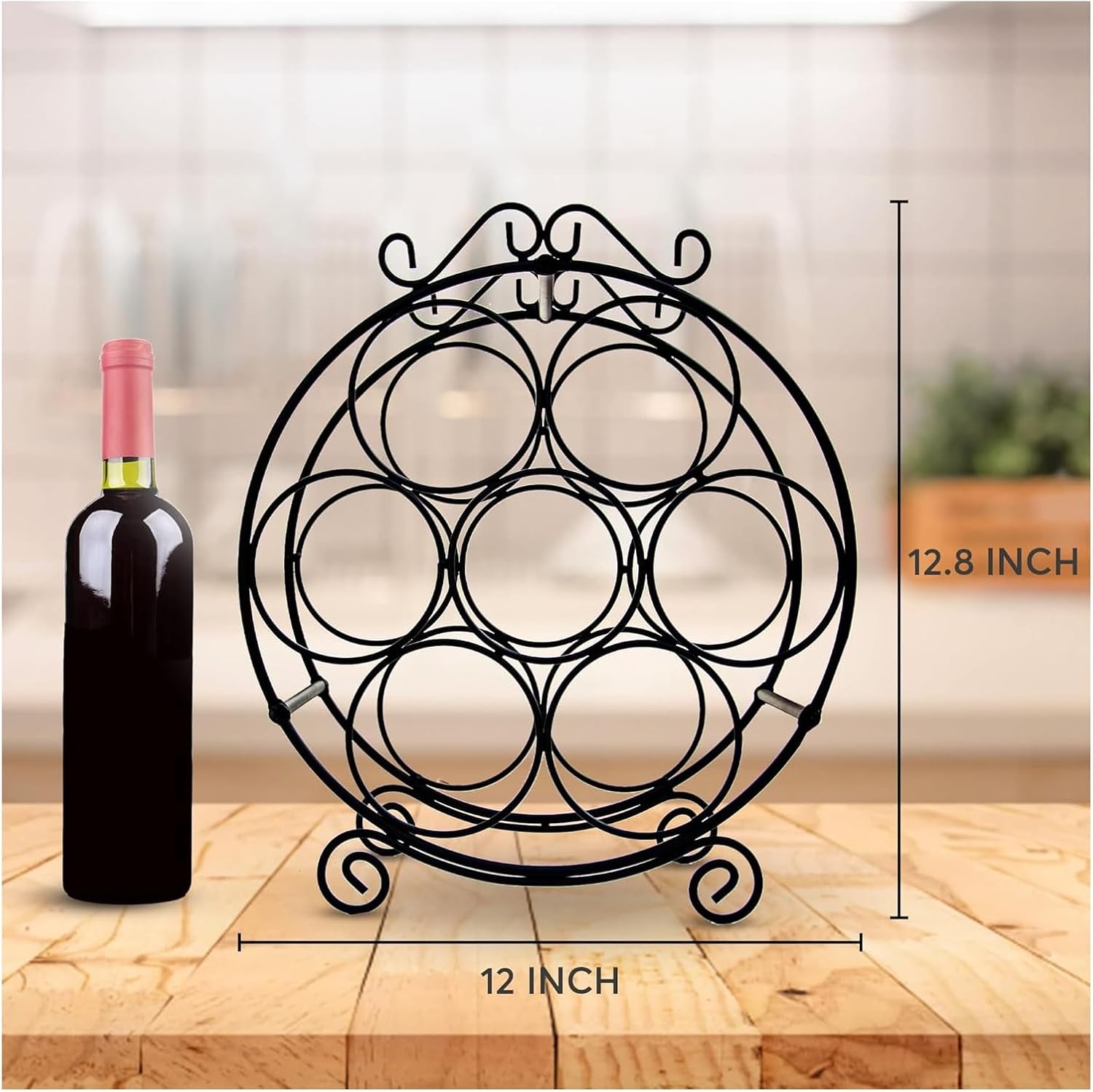 7-Bottle Iron Wine Rack for Countertop and Bar