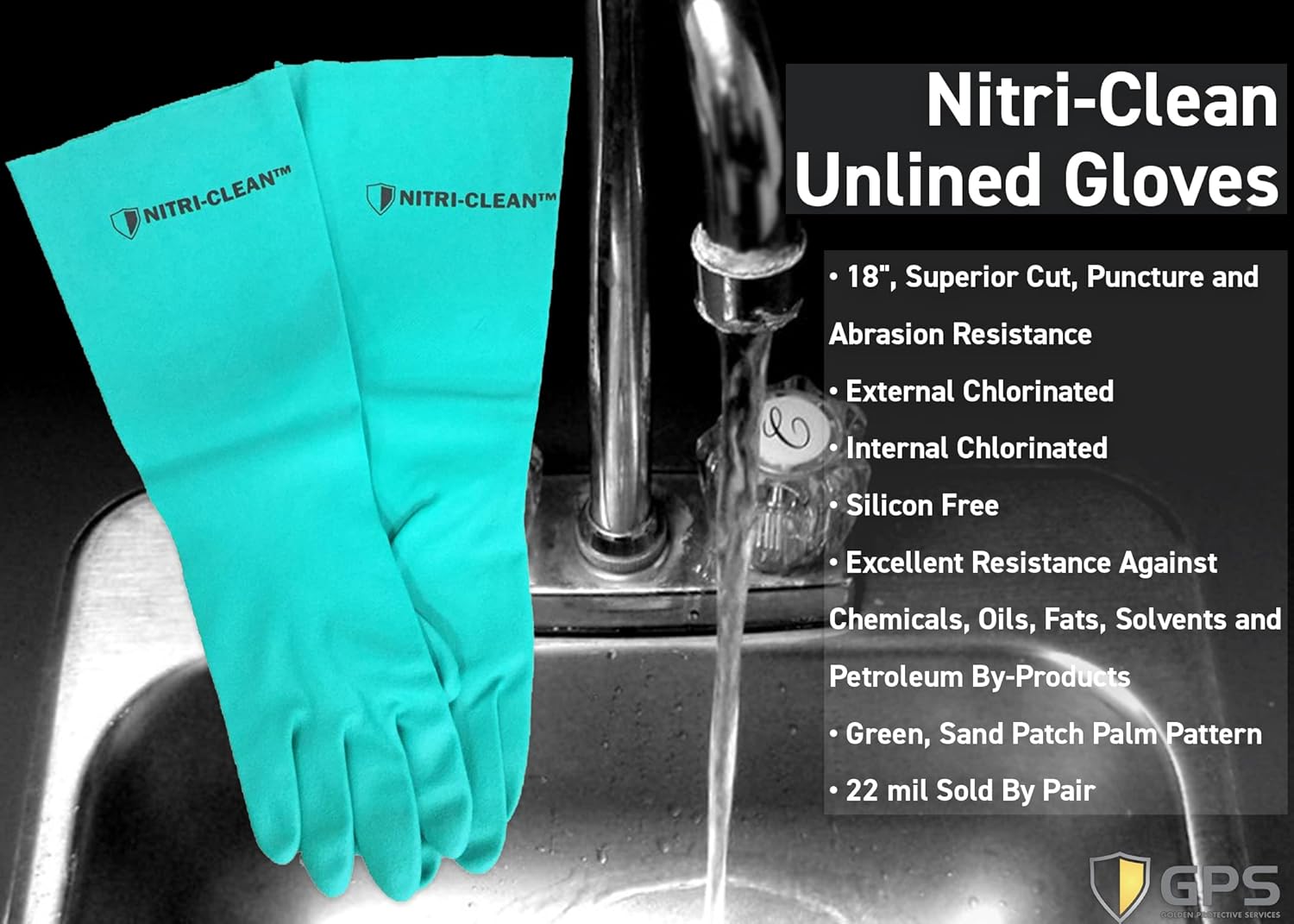 Green Nitrile Gloves 22mil 18 Length Medium Size