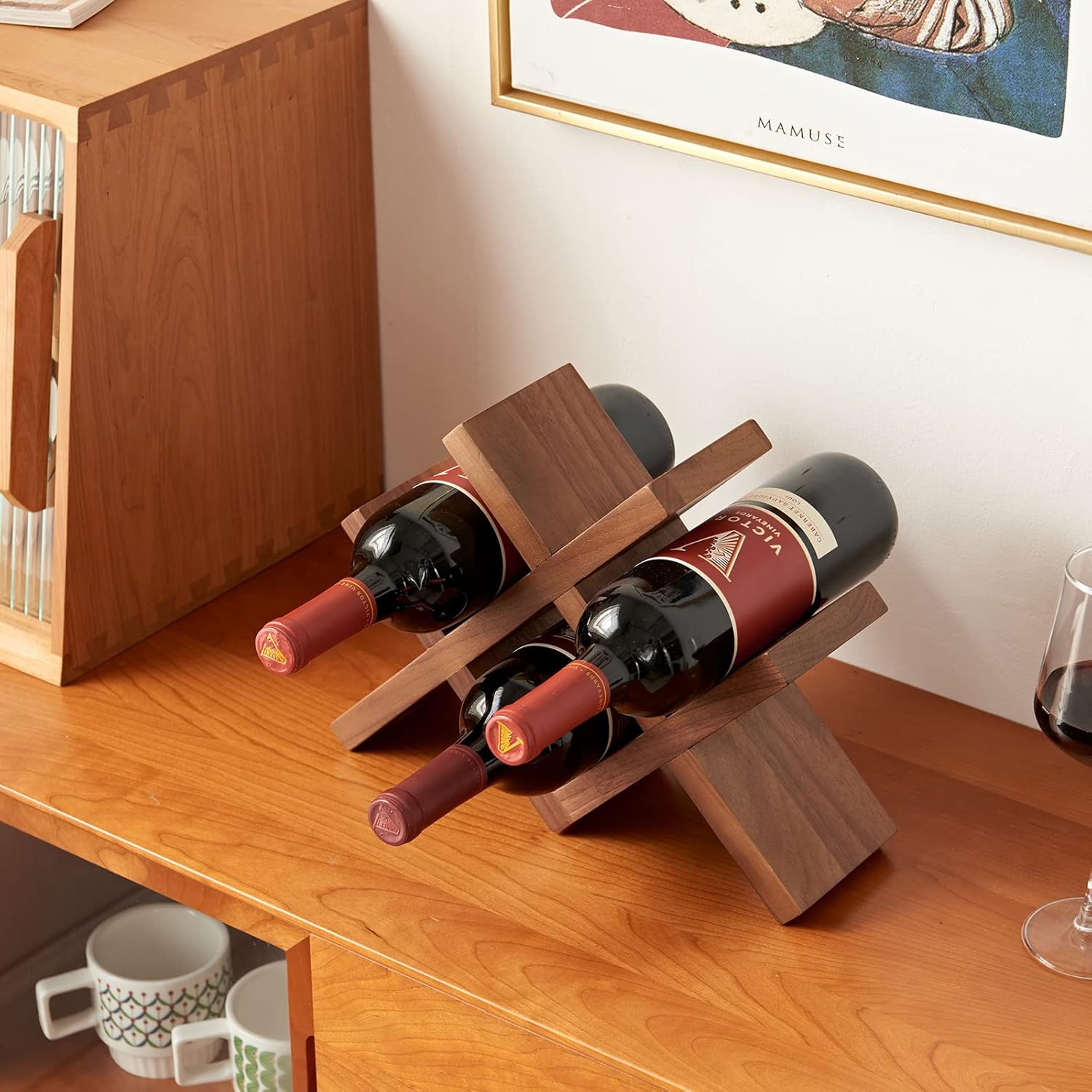 TRWISWDC Walnut Oak Wine Rack Free Standing