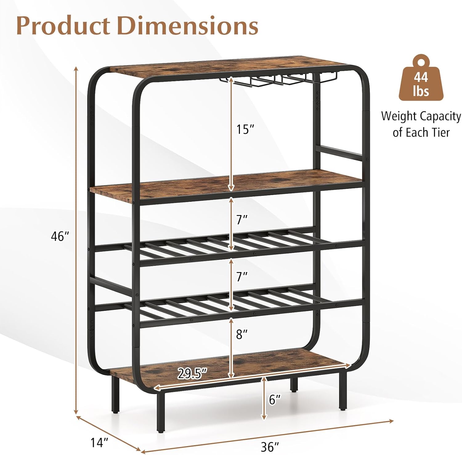 Giantex 5-Tier Freestanding Wine Rack with 12-Glass Holders