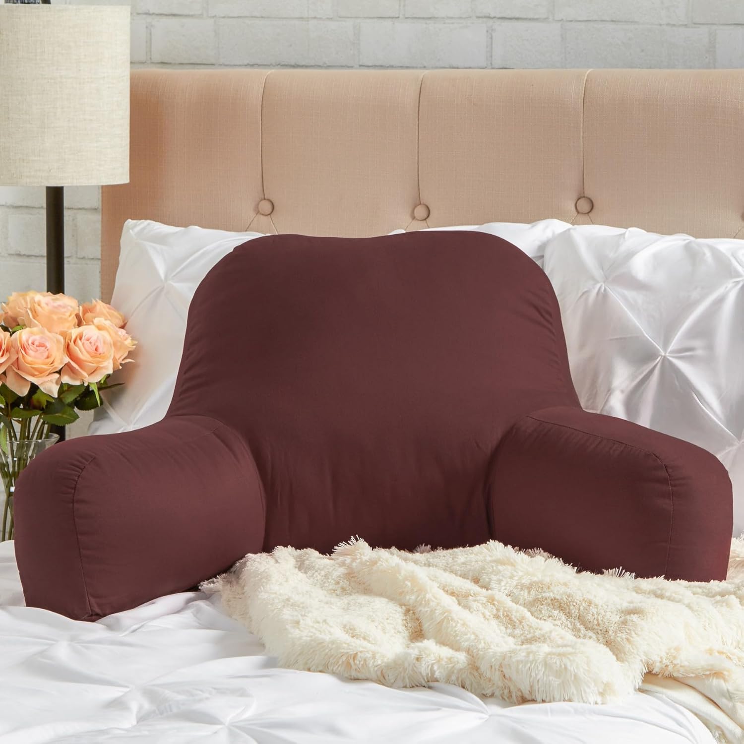 Greendale Home Fashions Cotton Duck Bed Rest Reading Pillow with Arms