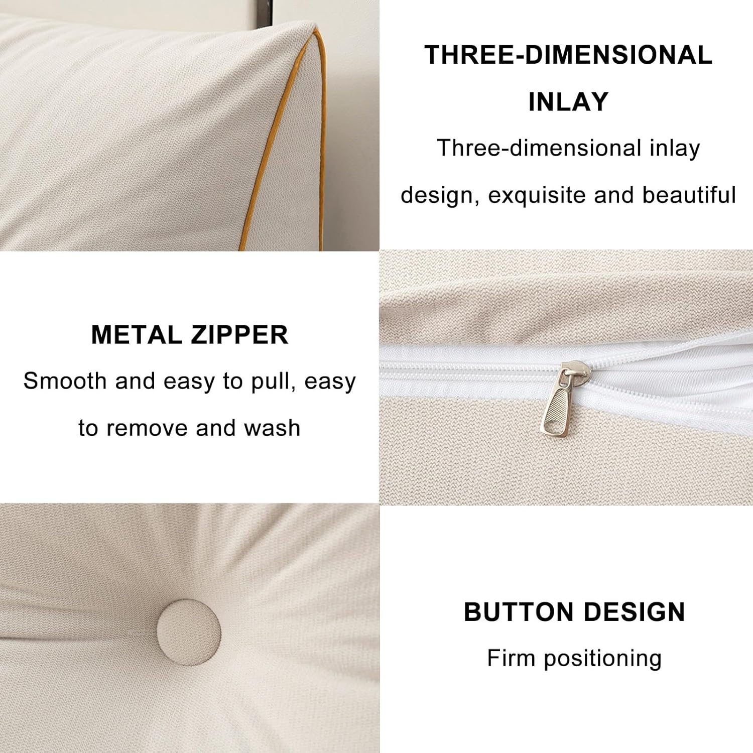 Soft Triangular Headboard Pillow with Side Pockets and Removable Cover