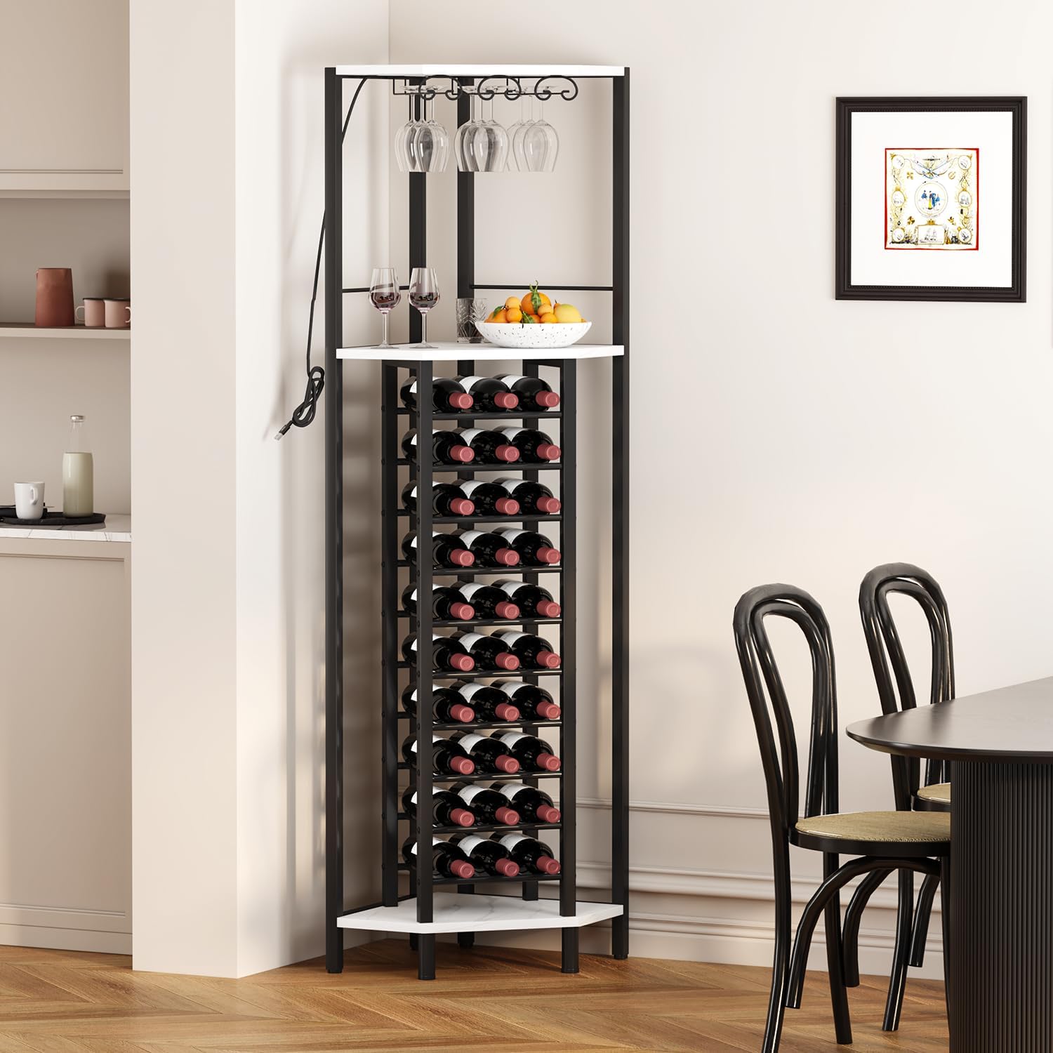 Homeiju Corner Wine Rack with Glass Holder and LED Light