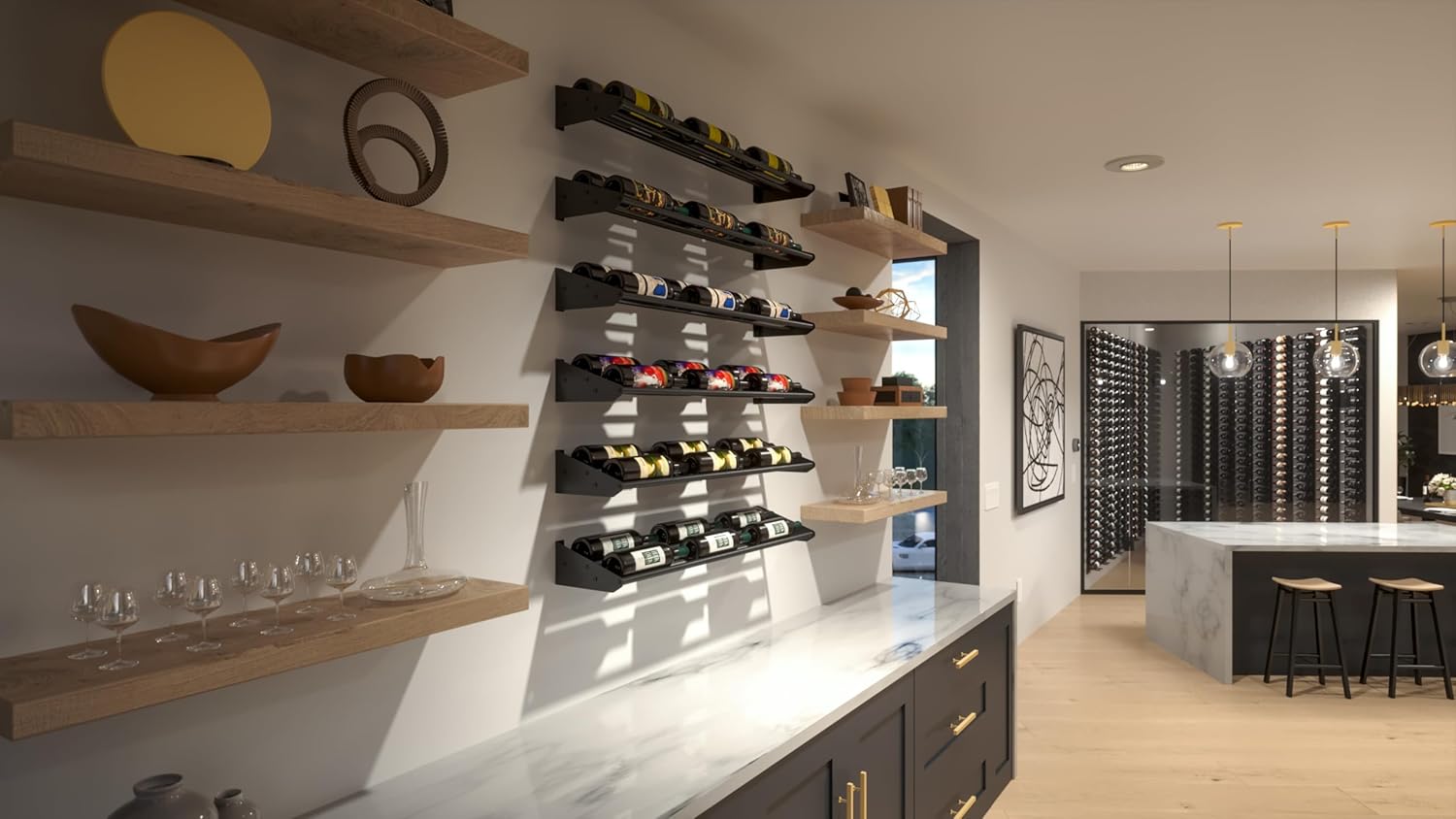Ultra Wine Racks Showcase Cascading Row - Black Metal