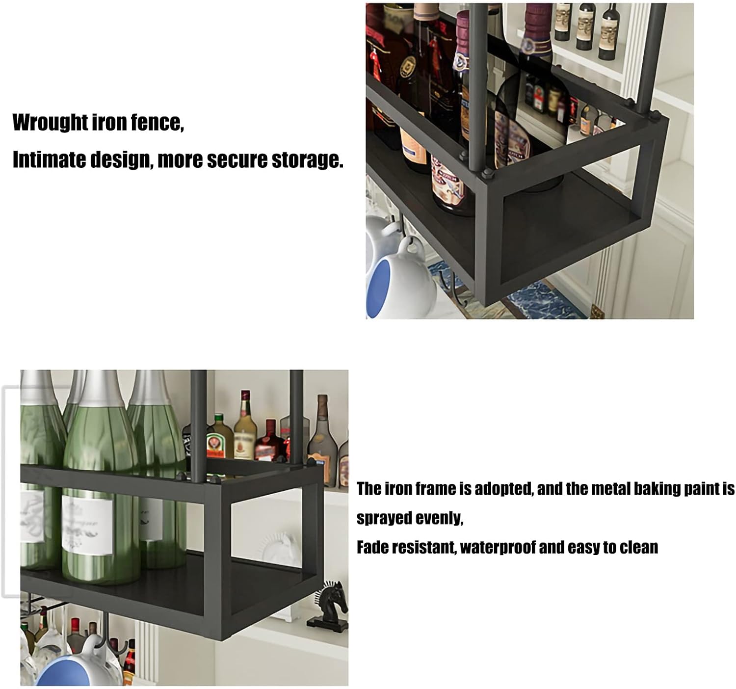 Adjustable Metal Wall Mounted Wine Rack with Glass Holder