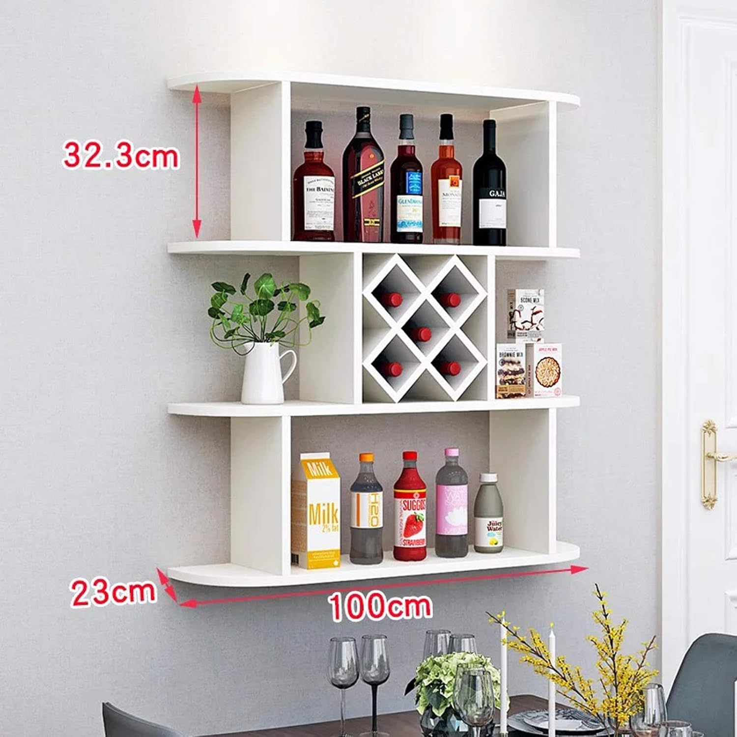 ZJDYDY Wall-Mounted Wine Rack - 3 Layer Wooden Storage Shelves