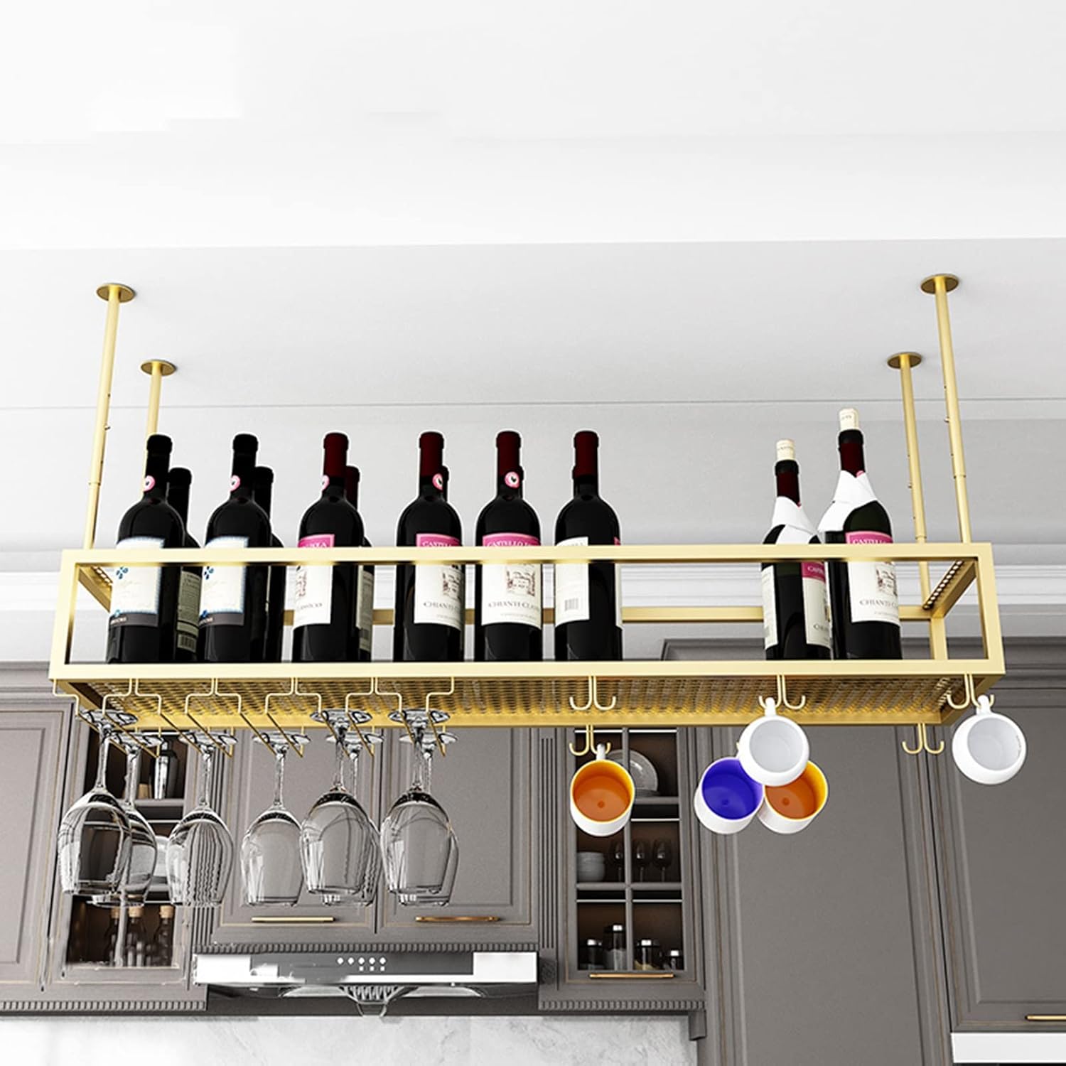 Suuim Wine Rack Ceiling Holder Adjustable Height Floating Wine Shelf for Kitchen