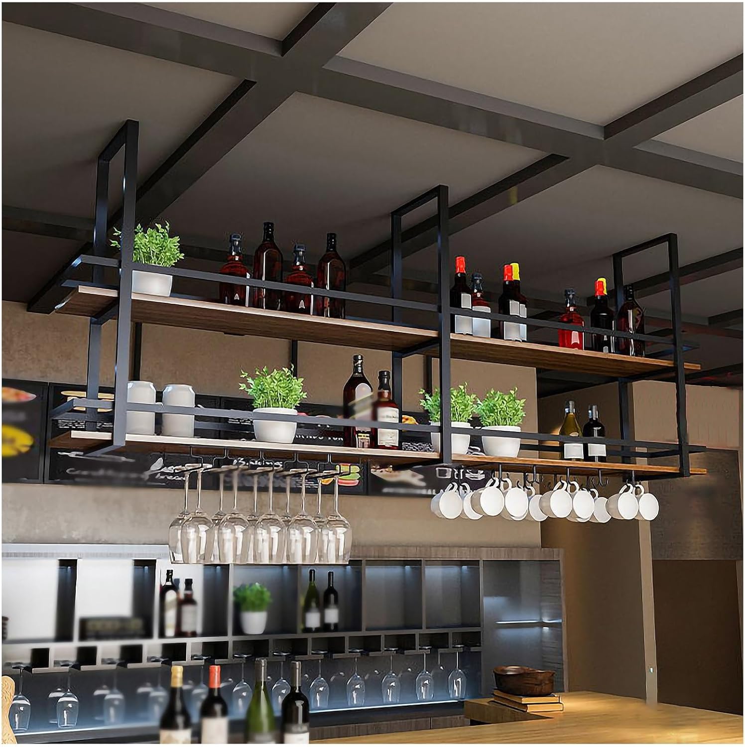 ZJDYDY Industrial 2-Tier Wall Wine Rack - Black 140x30x80cm