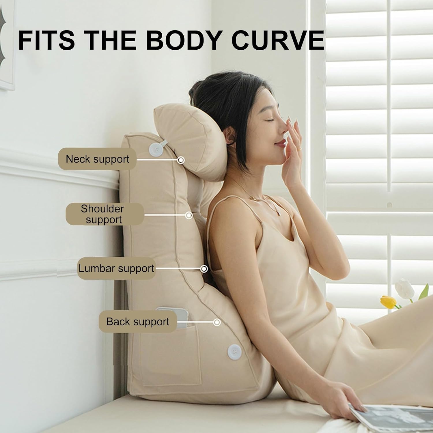Back Support Pillow for Bed Reading with Adjustable Lumbar Pad