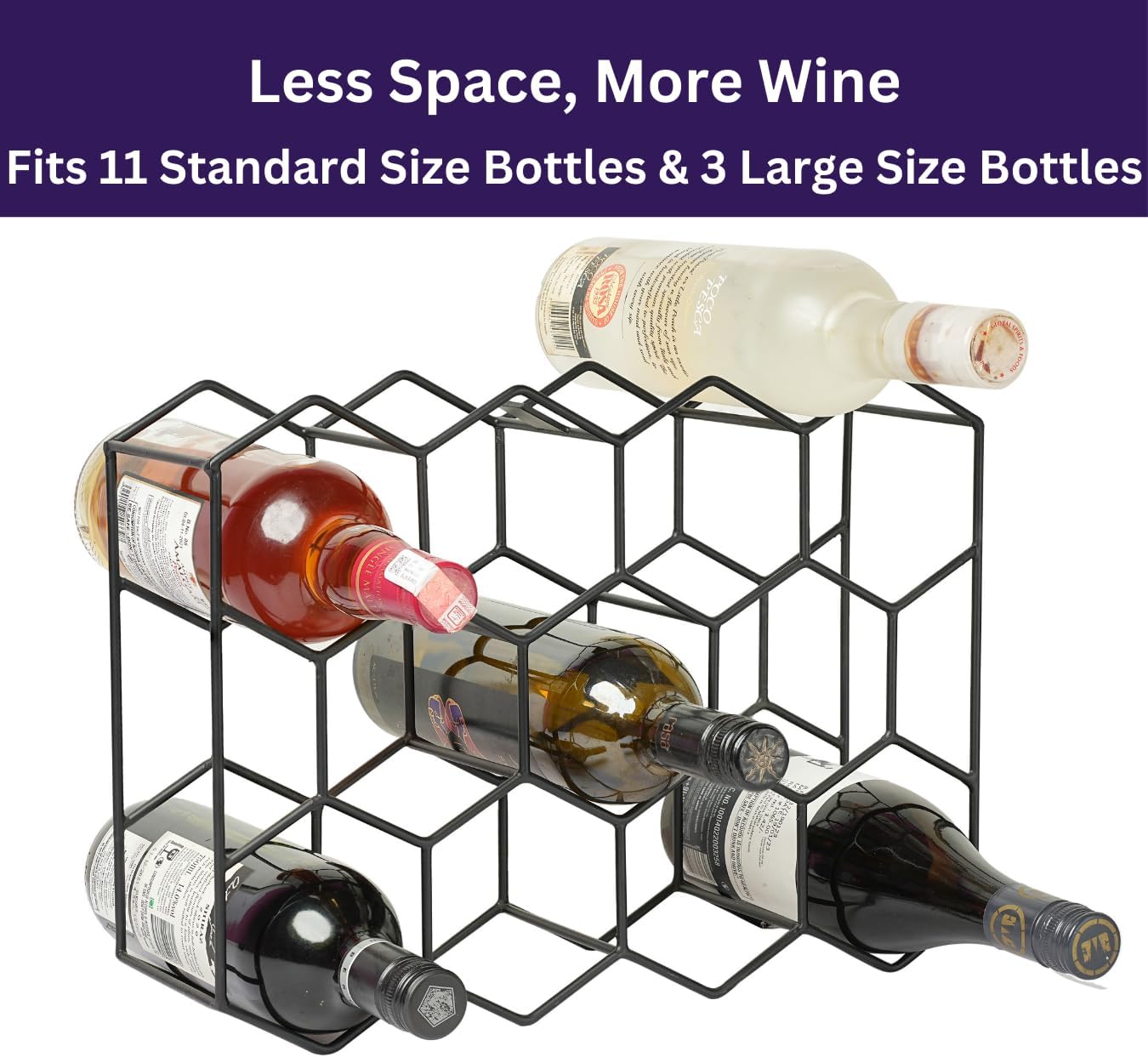 Melvvi 3-Tier Wine Rack Black Metal 15 Holds 14 Bottles 2 Glasses