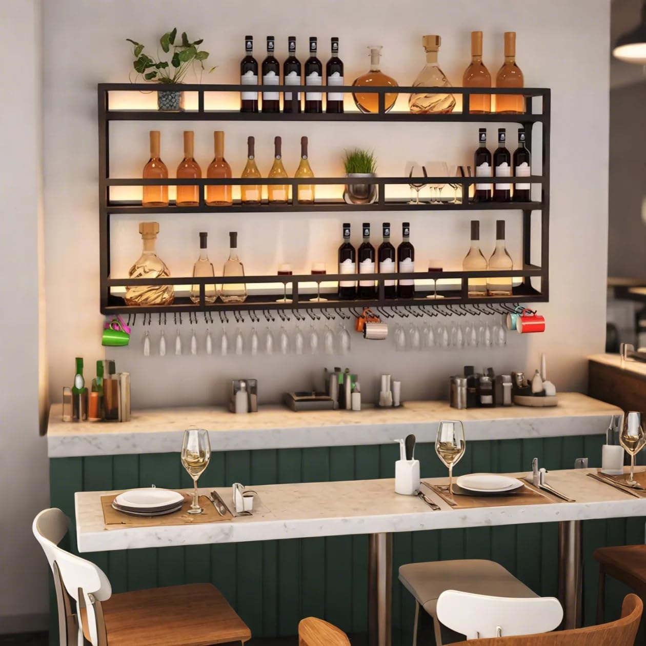 OMKUOSYA Wall-Mounted Wine Rack with LED Light