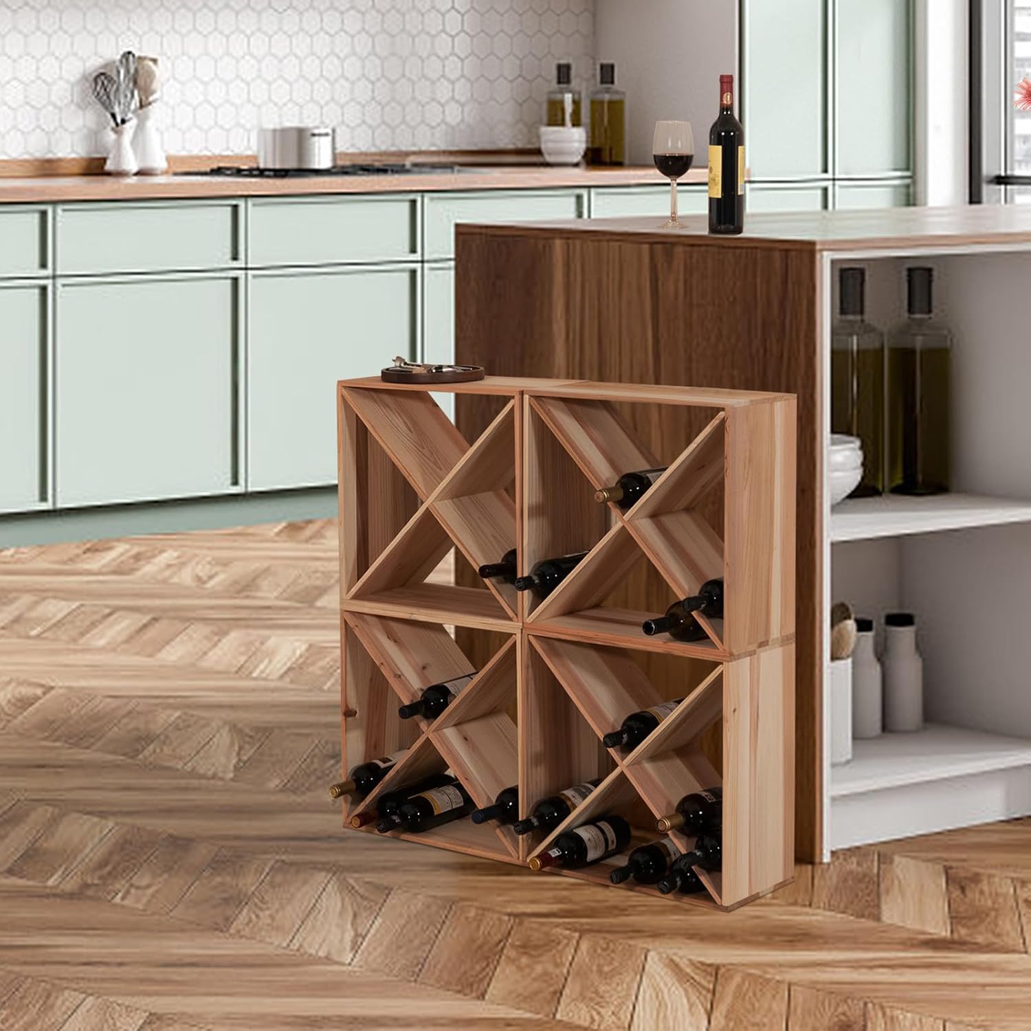 24 Bottle Wooden Wine Rack Freestanding Storage Shelf
