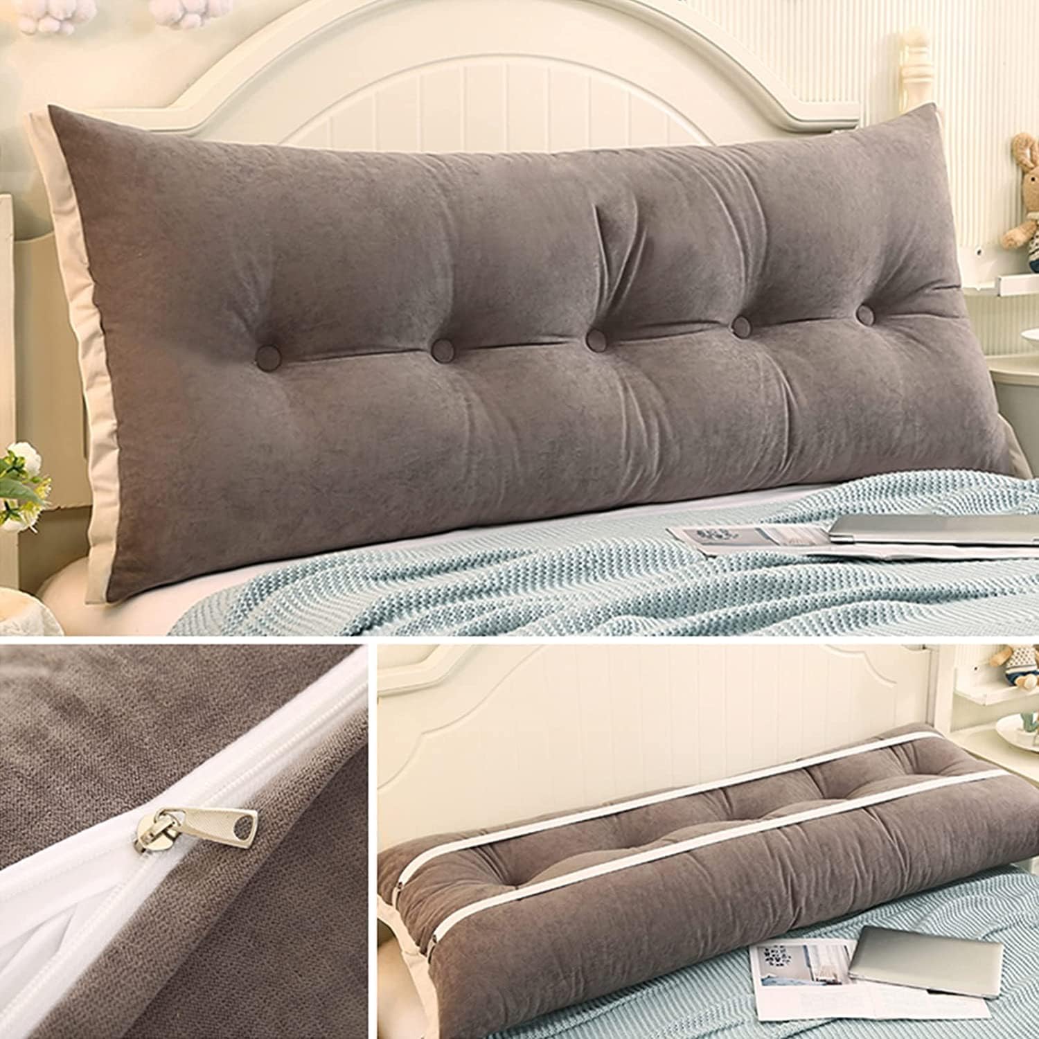 YOODODO Rectangular Headboard Pillow Grey 200x55cm