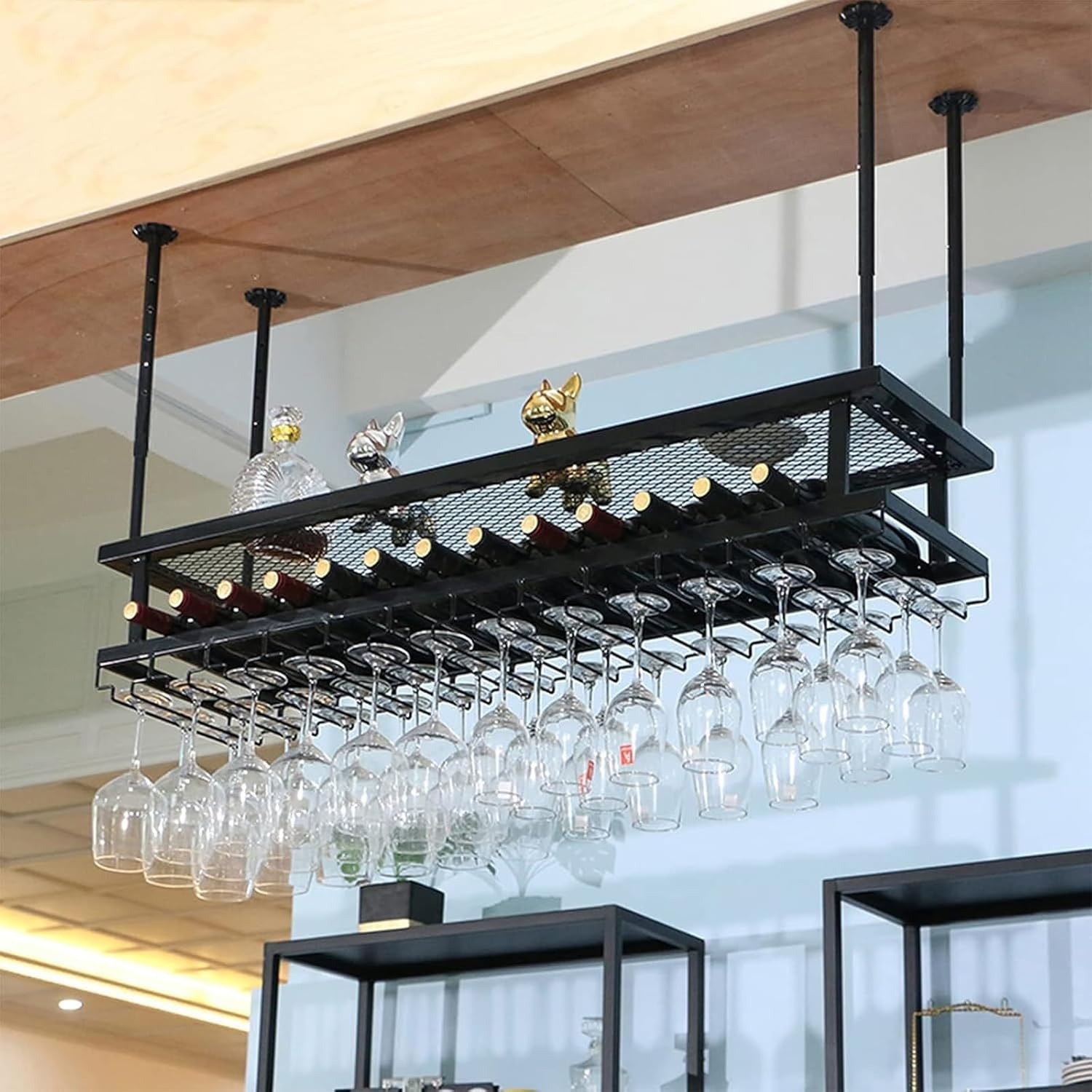 Adjustable Ceiling Wine Glass Rack for Kitchen and Bar Use